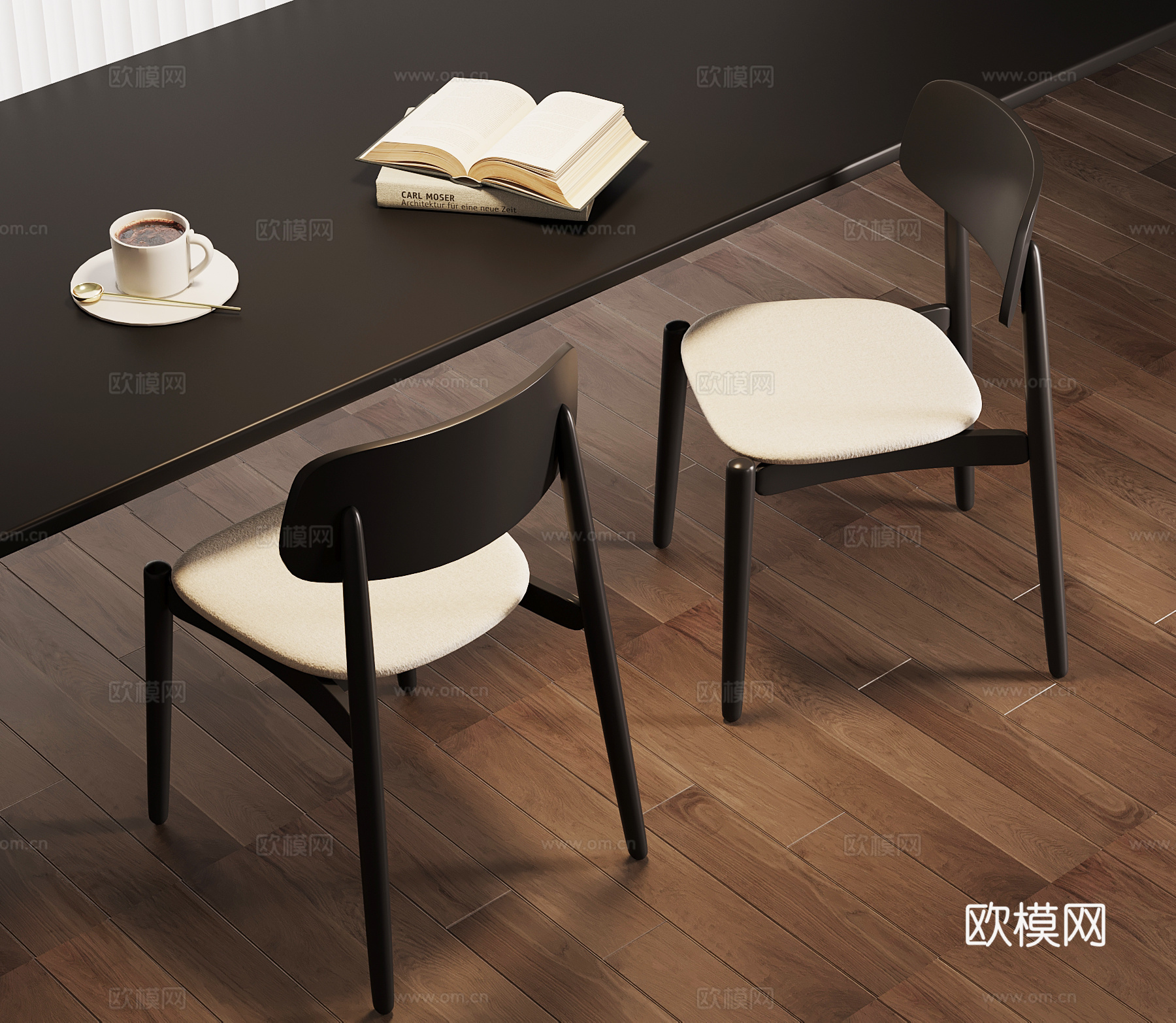 现代意式餐椅 实木餐椅su模型