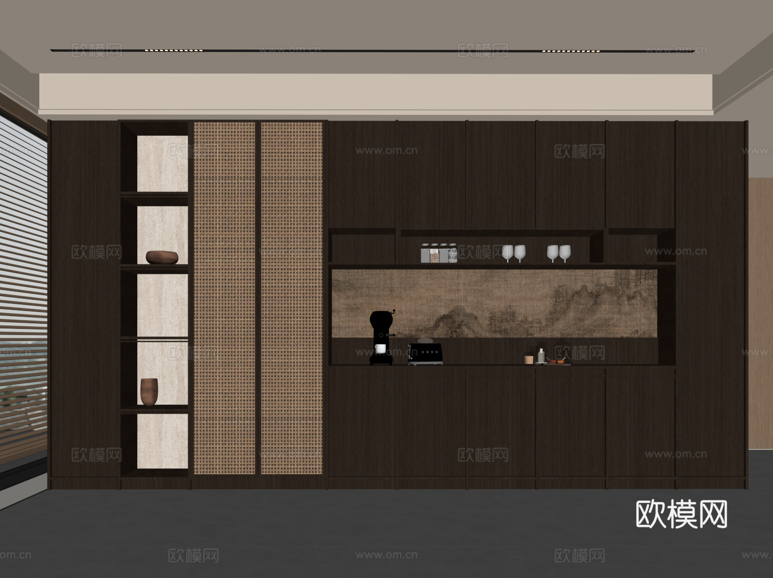 新中式餐边柜 橱柜su模型