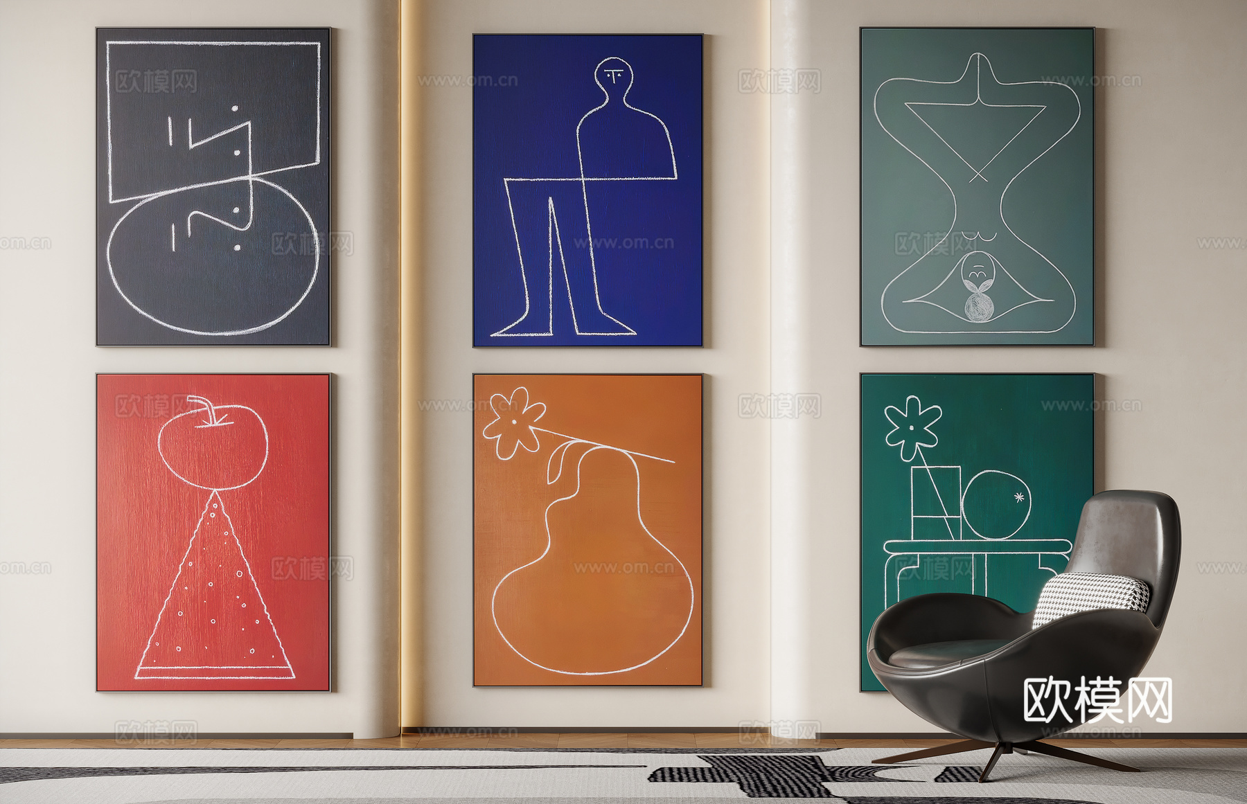 现代极简风装饰画su模型