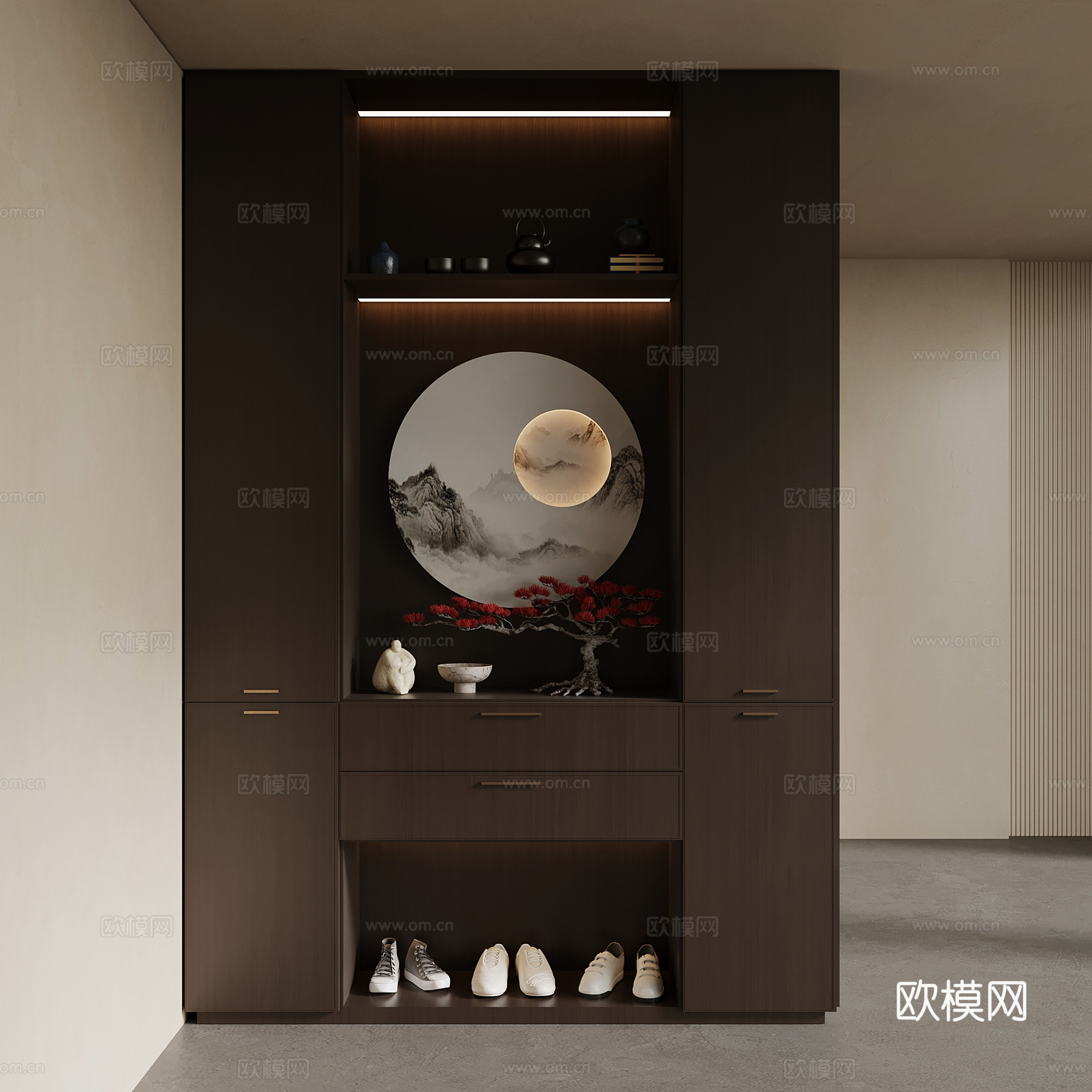 新中式鞋柜 玄关柜su模型