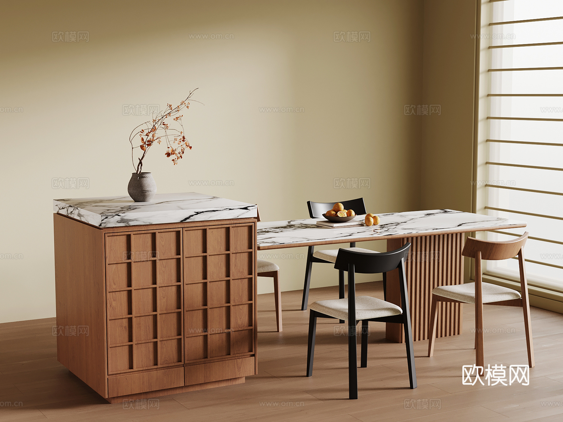 中古岛台 开放式餐桌椅su模型