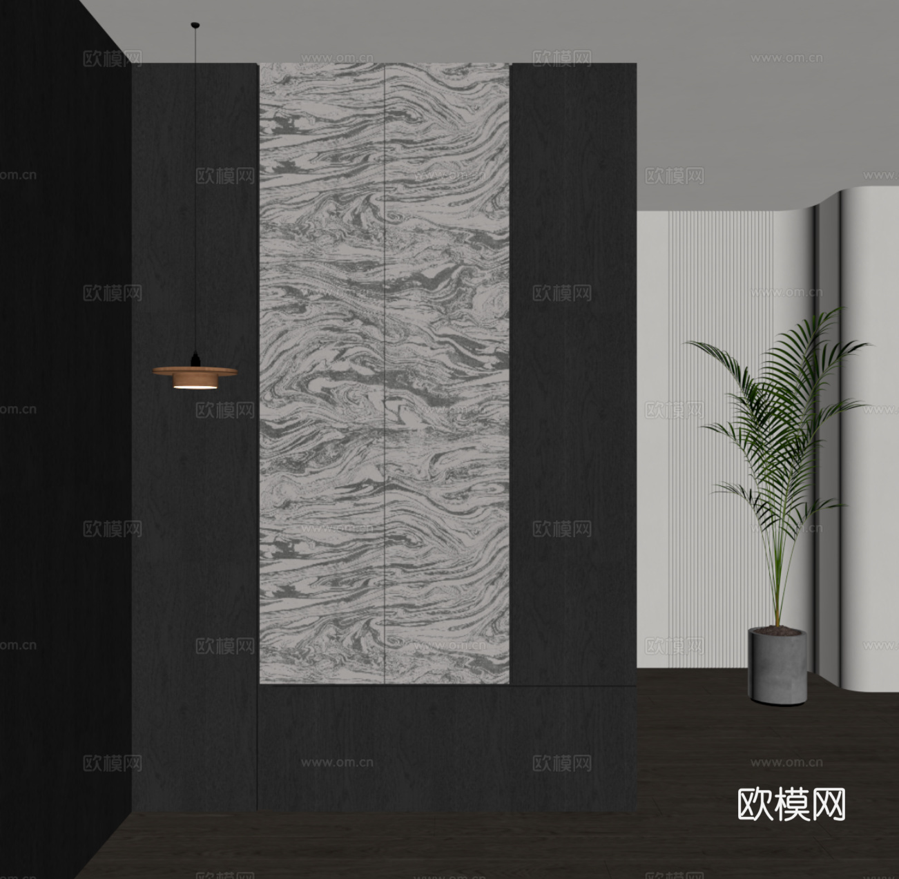 现代意式玄关隔断 背景墙su模型