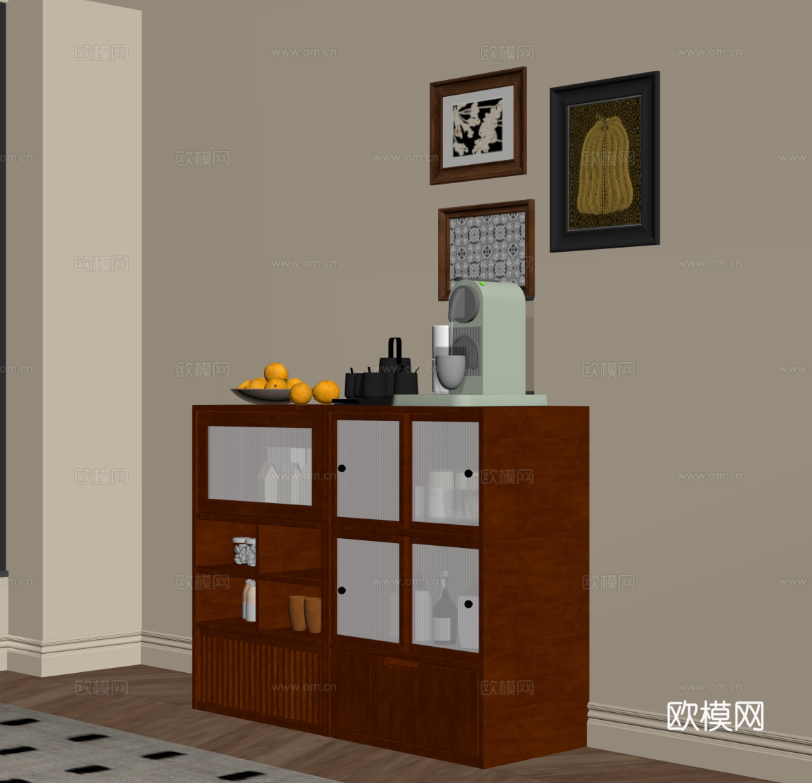 中古风装饰柜su模型