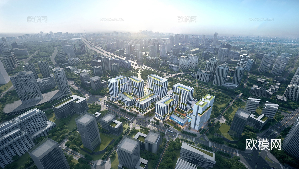 现代智能制造产业园 园区建筑 办公楼建筑 产业园鸟瞰su模型