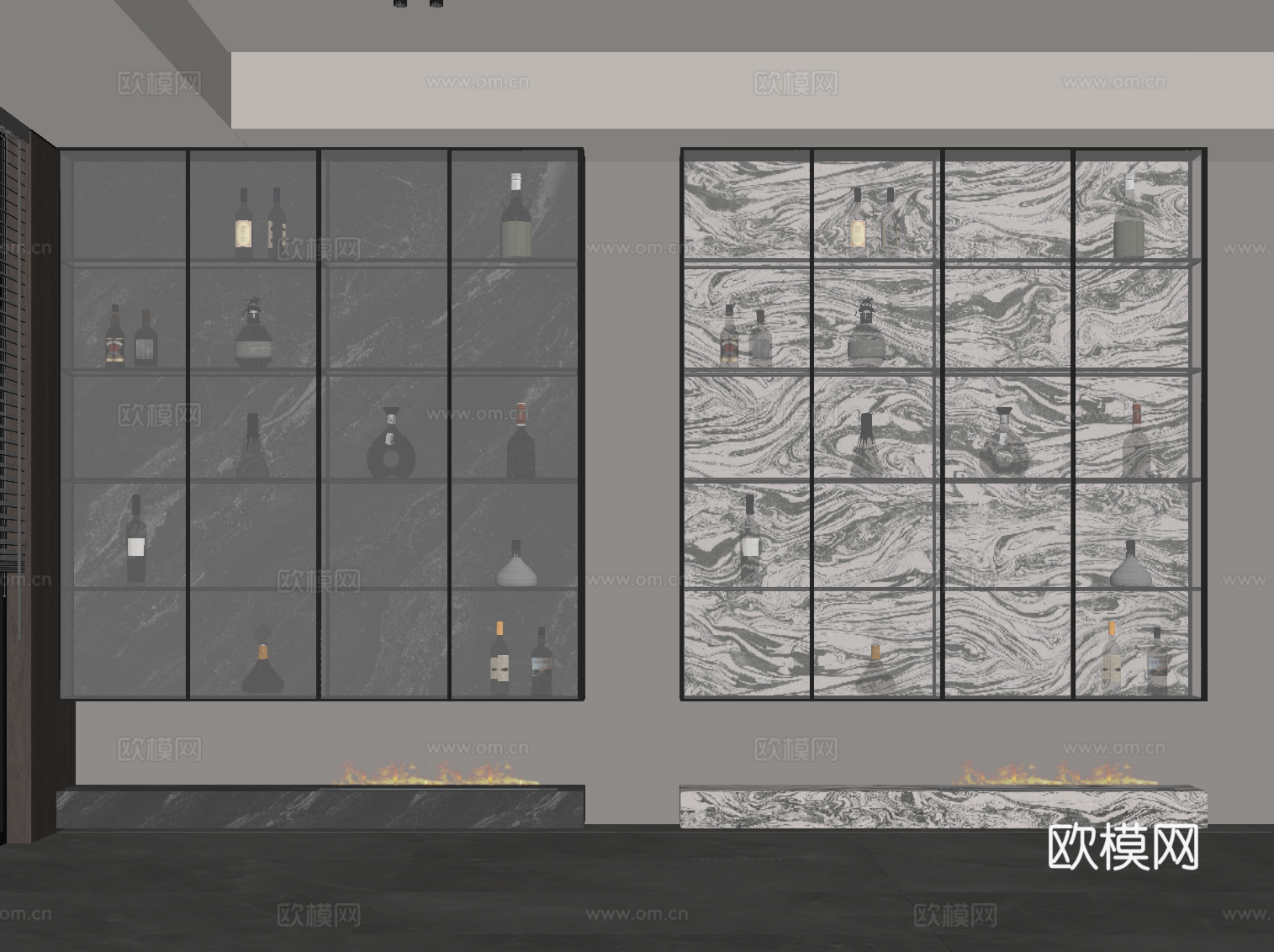 现代意式酒柜 玻璃酒柜su模型
