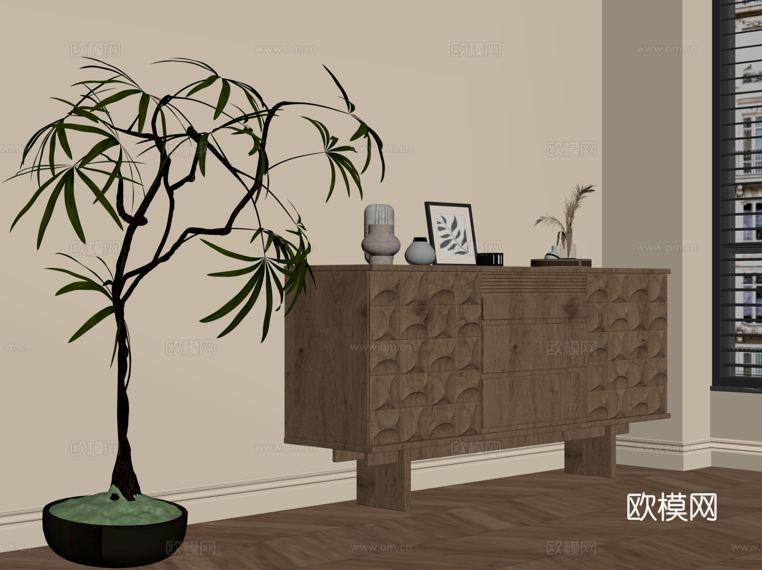 中古风玄关柜 边柜su模型
