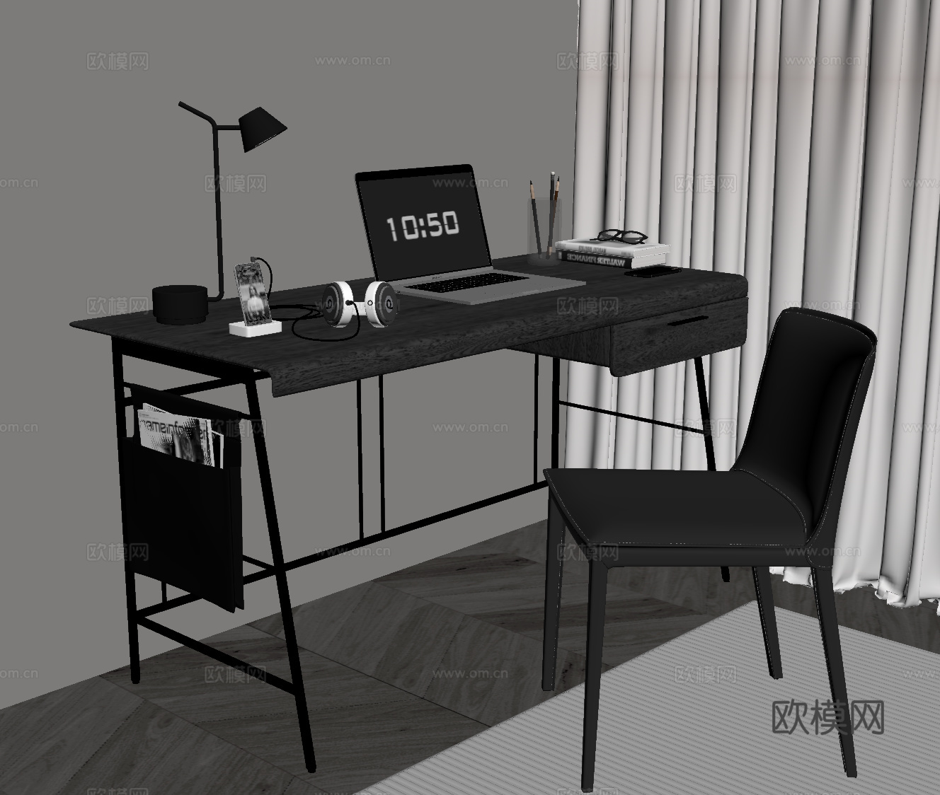 现代意式书桌su模型