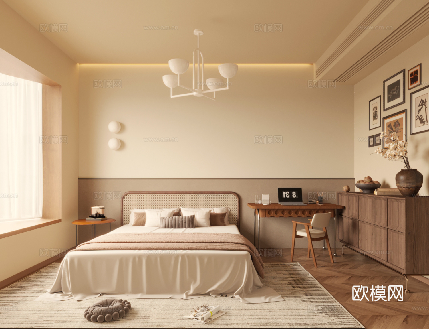 中古风卧室su模型