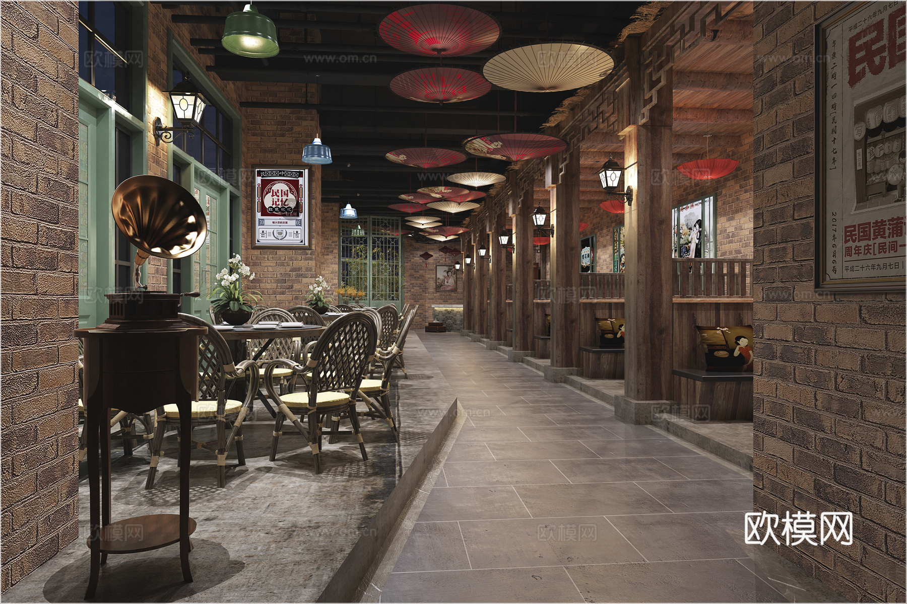 中式民国风江湖菜餐厅3d模型下载（渲染图3）