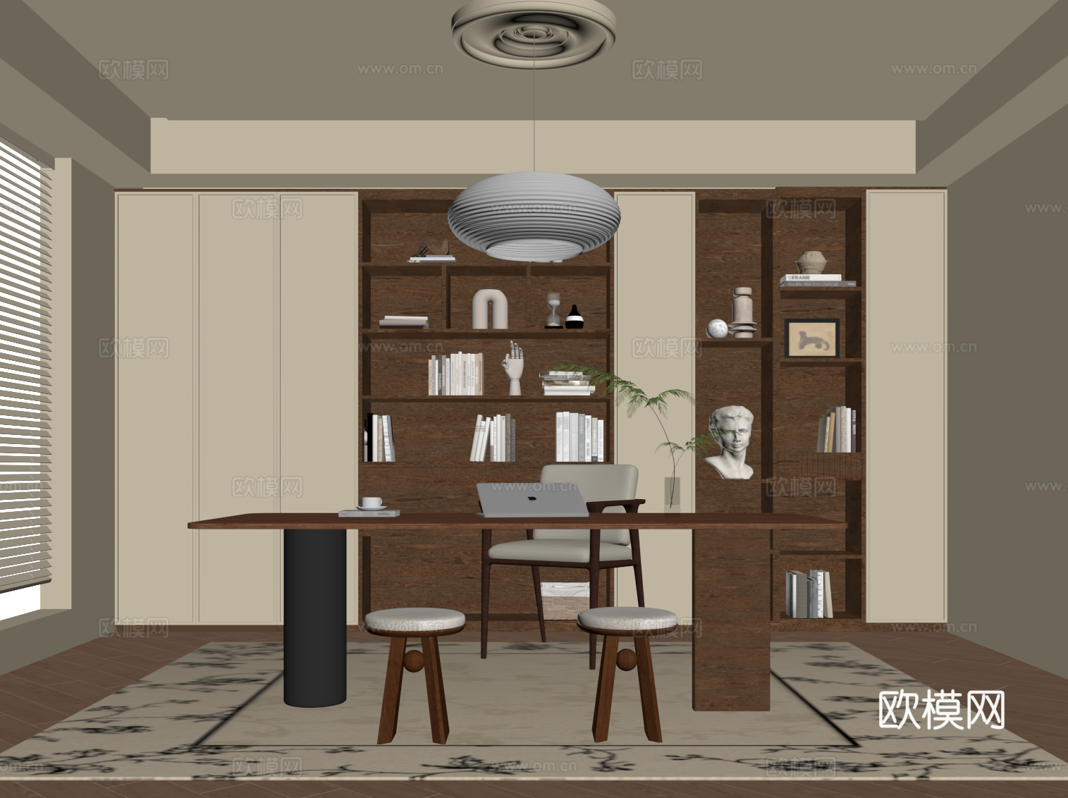中古书房 书柜 书桌椅su模型