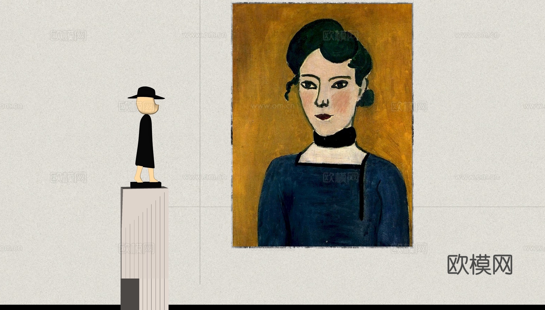 现代中古风装饰画su模型