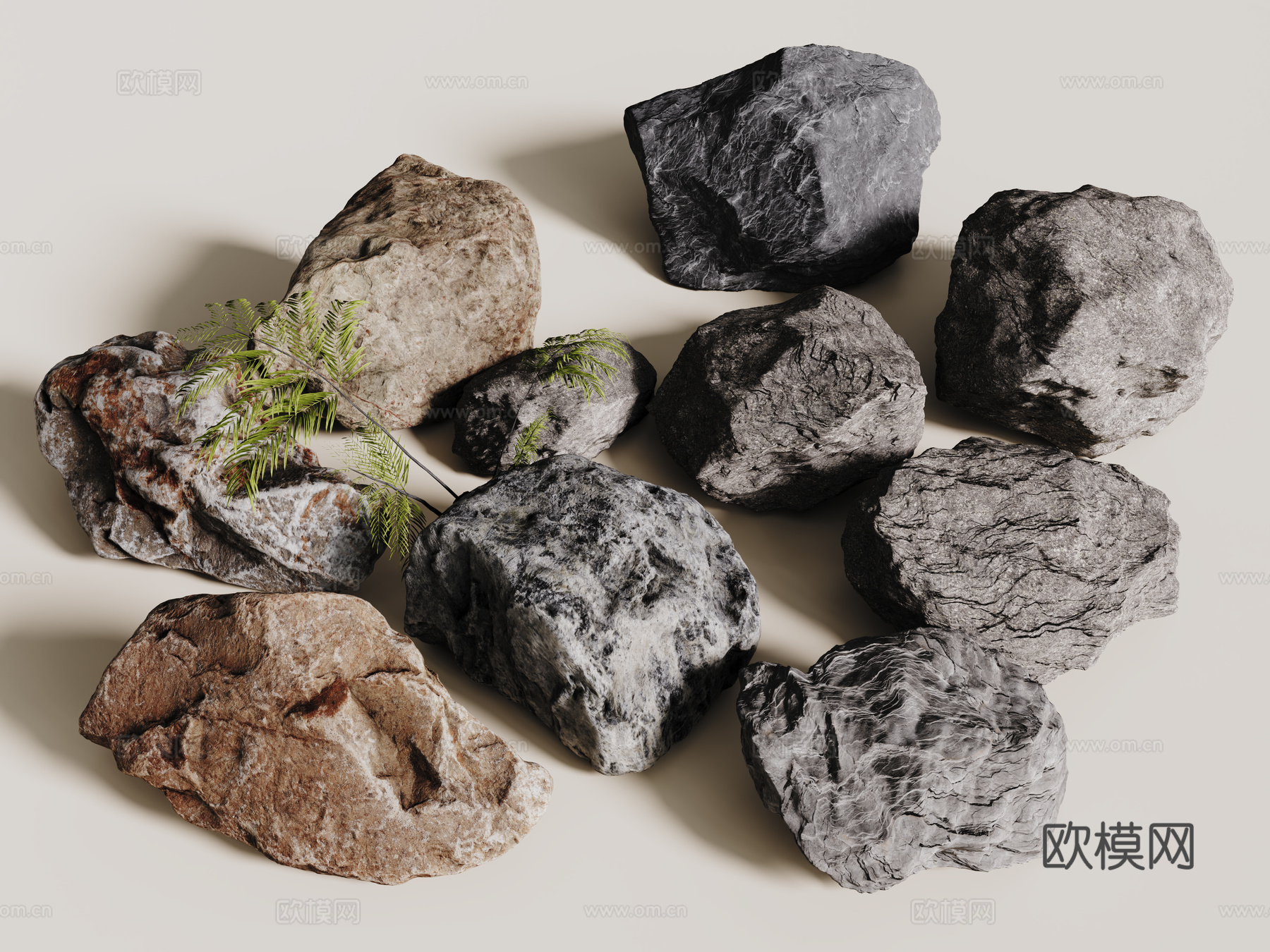 现代石头石块 景观石 岩石 碎石 石头组合su模型