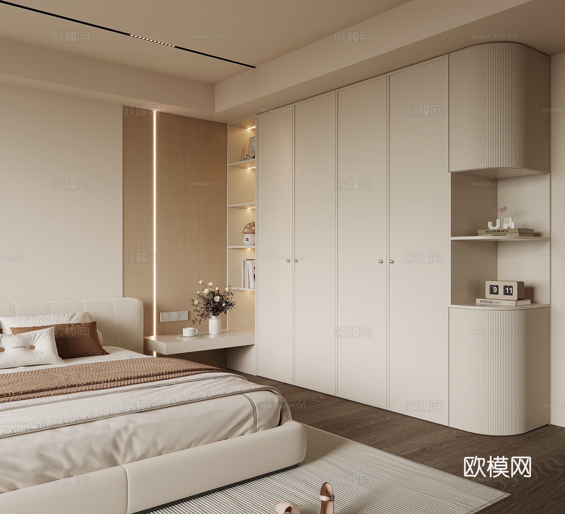 现代奶油风衣柜su模型