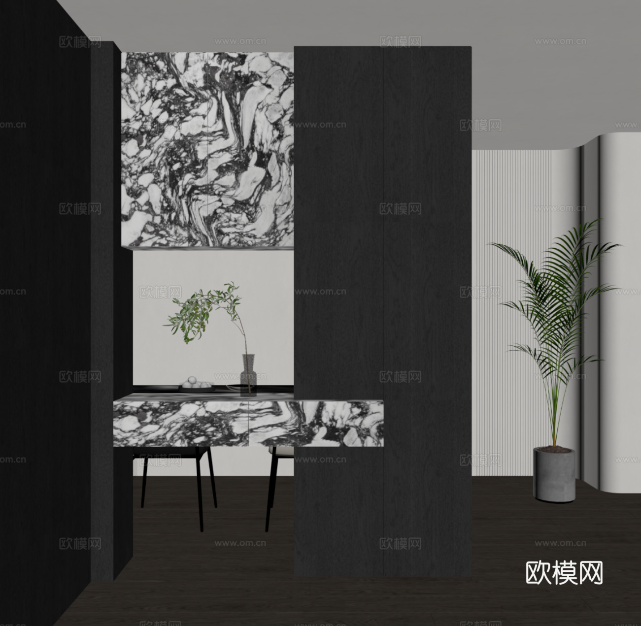 现代意式玄关隔断 入户鞋柜su模型