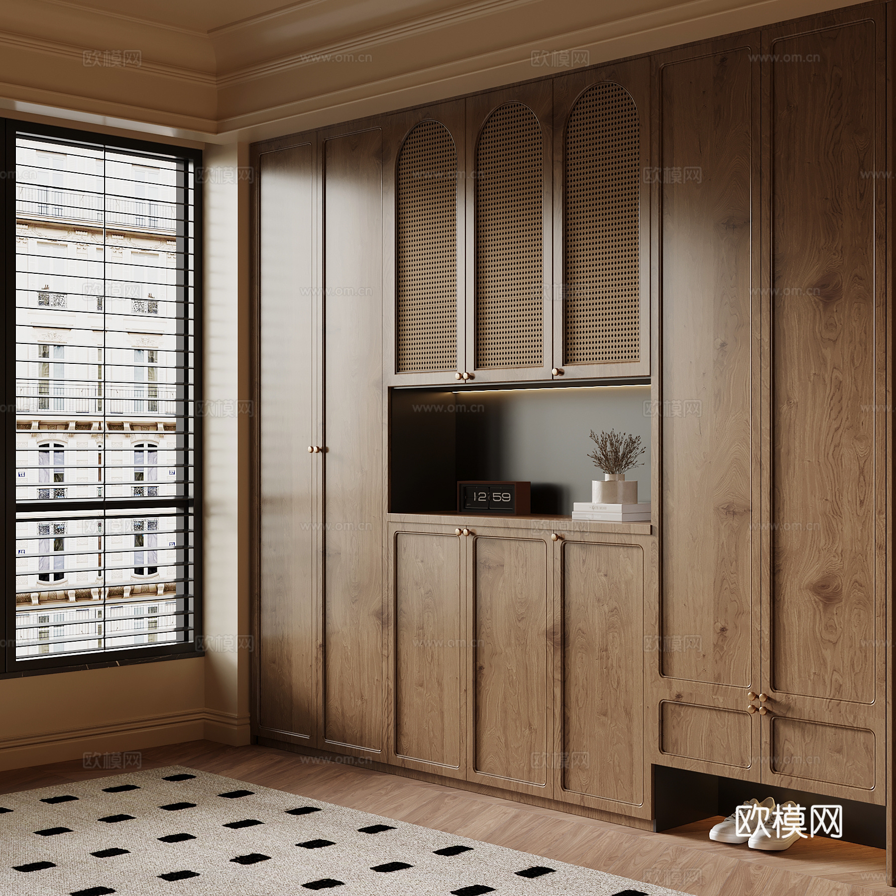 中古风鞋柜 入户装饰柜su模型