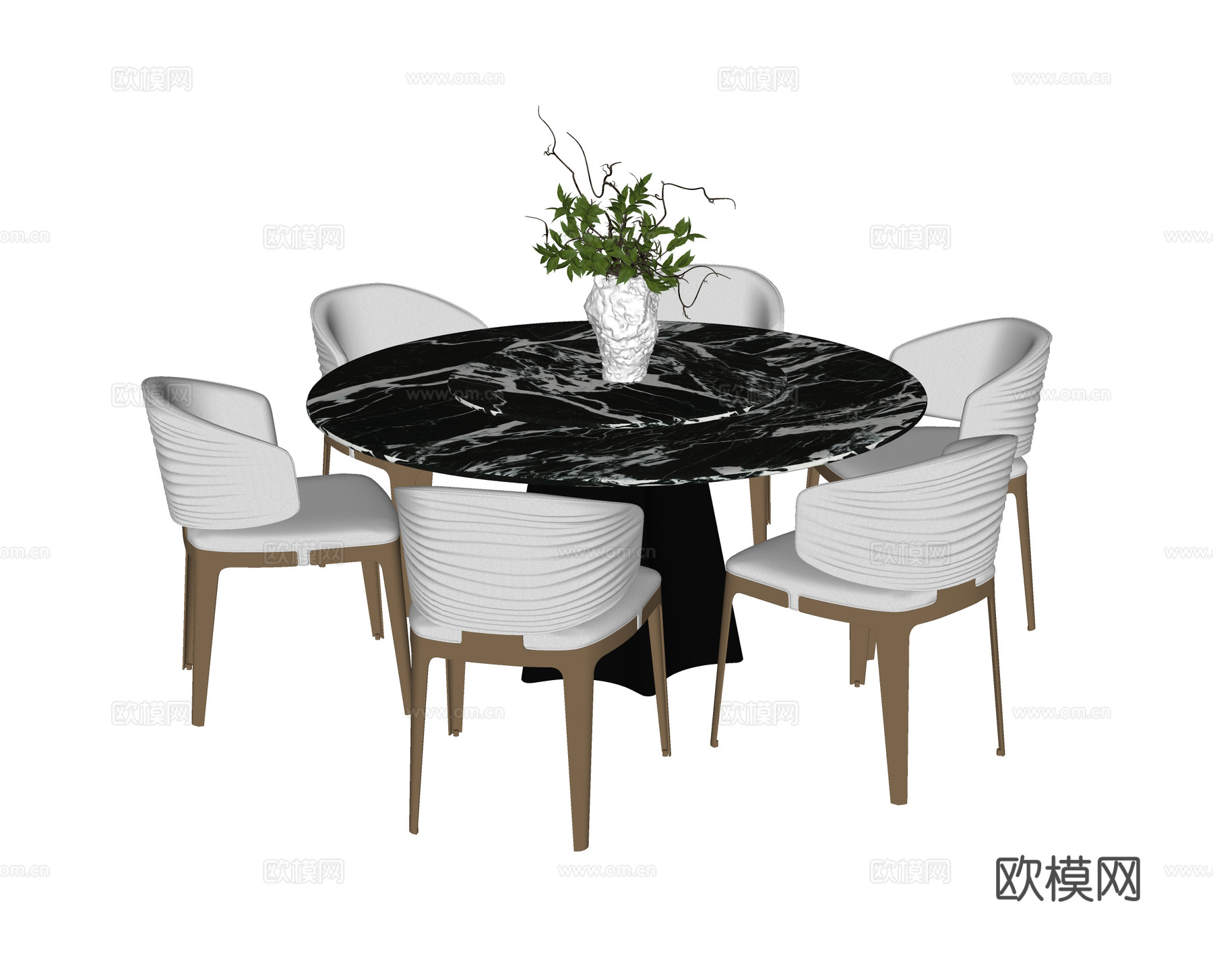 现代餐桌椅 圆形餐桌 餐椅su模型