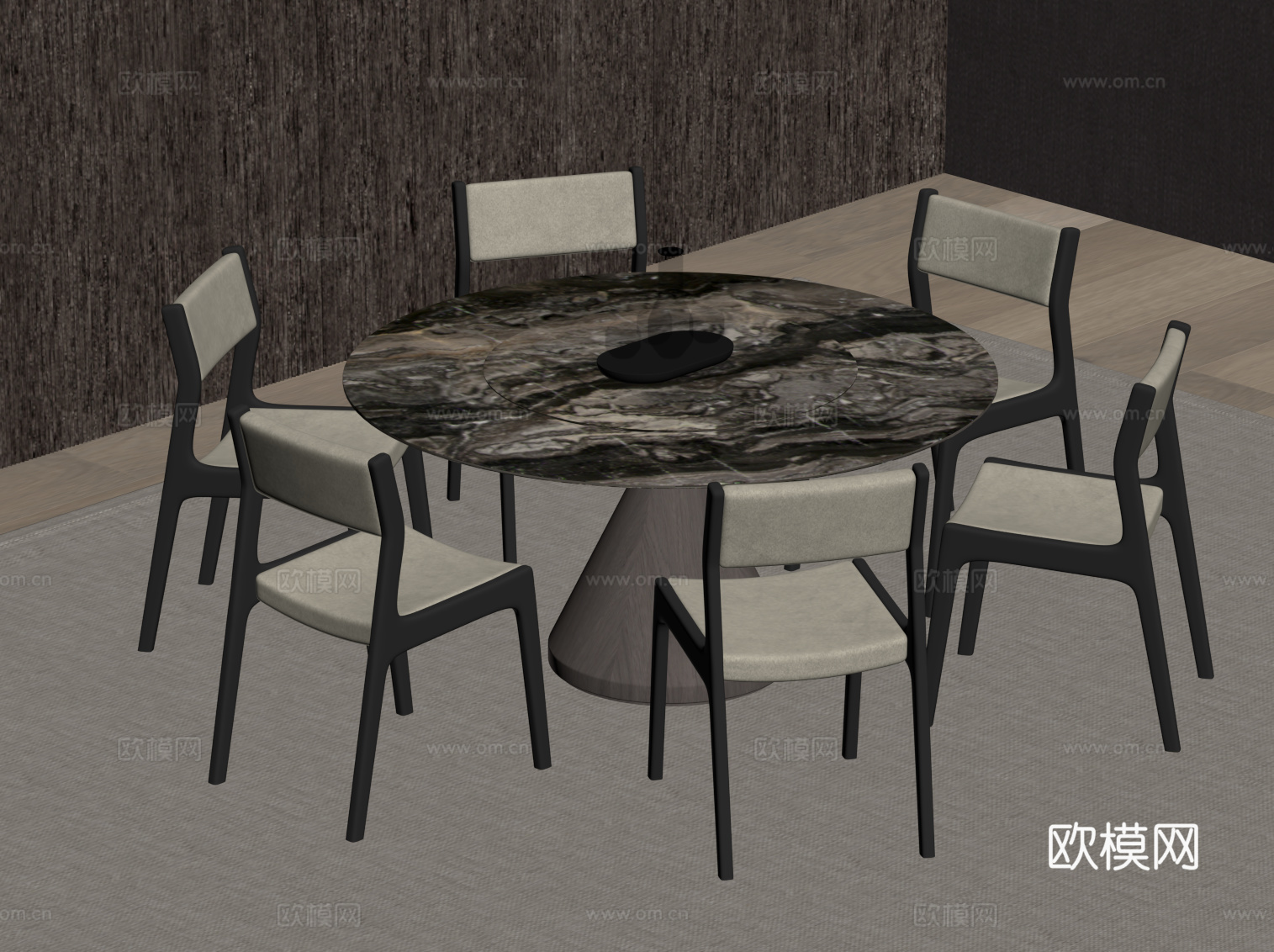 现代意式餐桌椅 圆桌su模型
