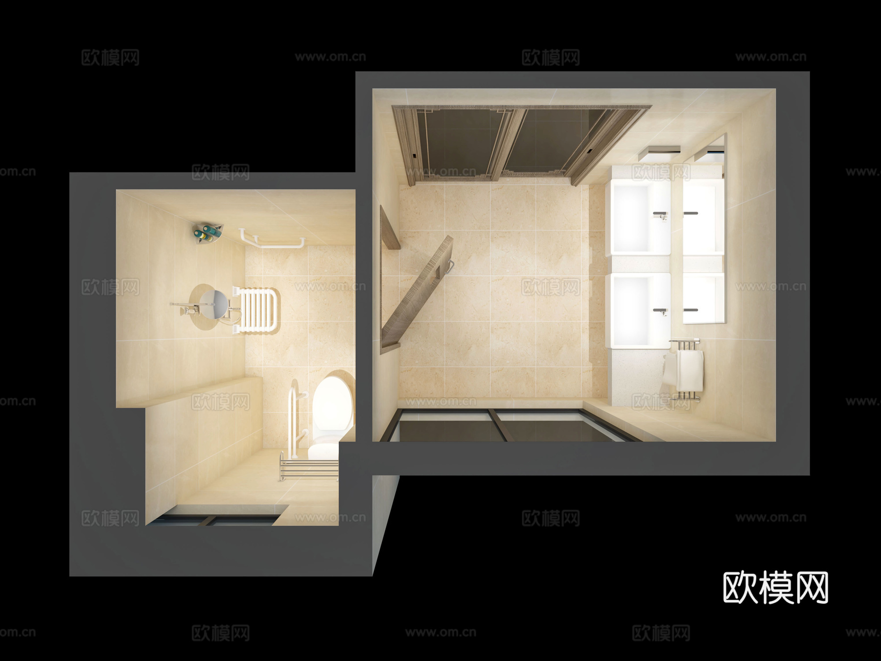 医院病房卫生间无障碍卫生间中医院3d模型下载（渲染图2）