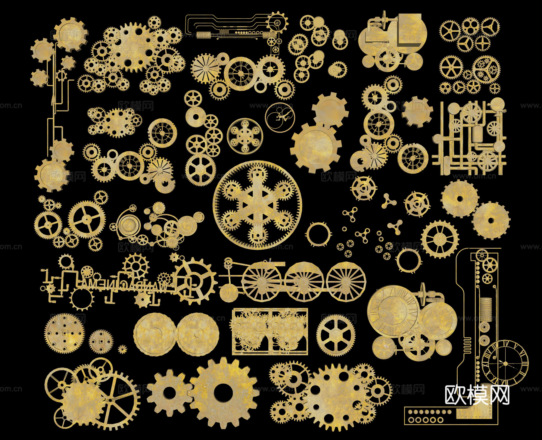 现代齿轮 工业齿轮五金件 工业风发动机组件 工业装饰品 齿轮su模型