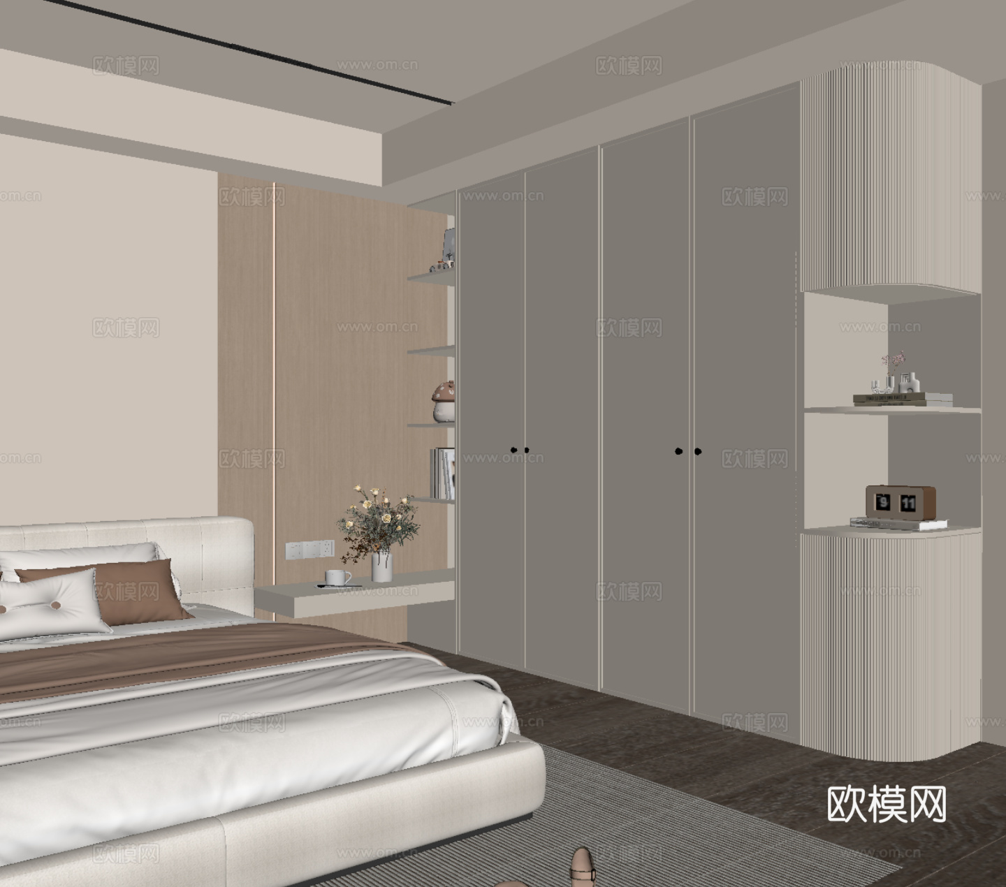 现代奶油风衣柜su模型