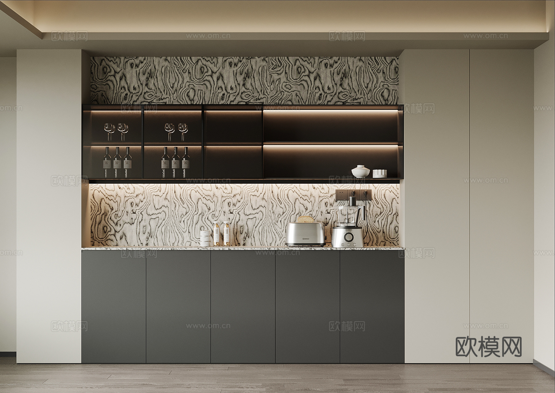 现代餐边柜 酒柜su模型