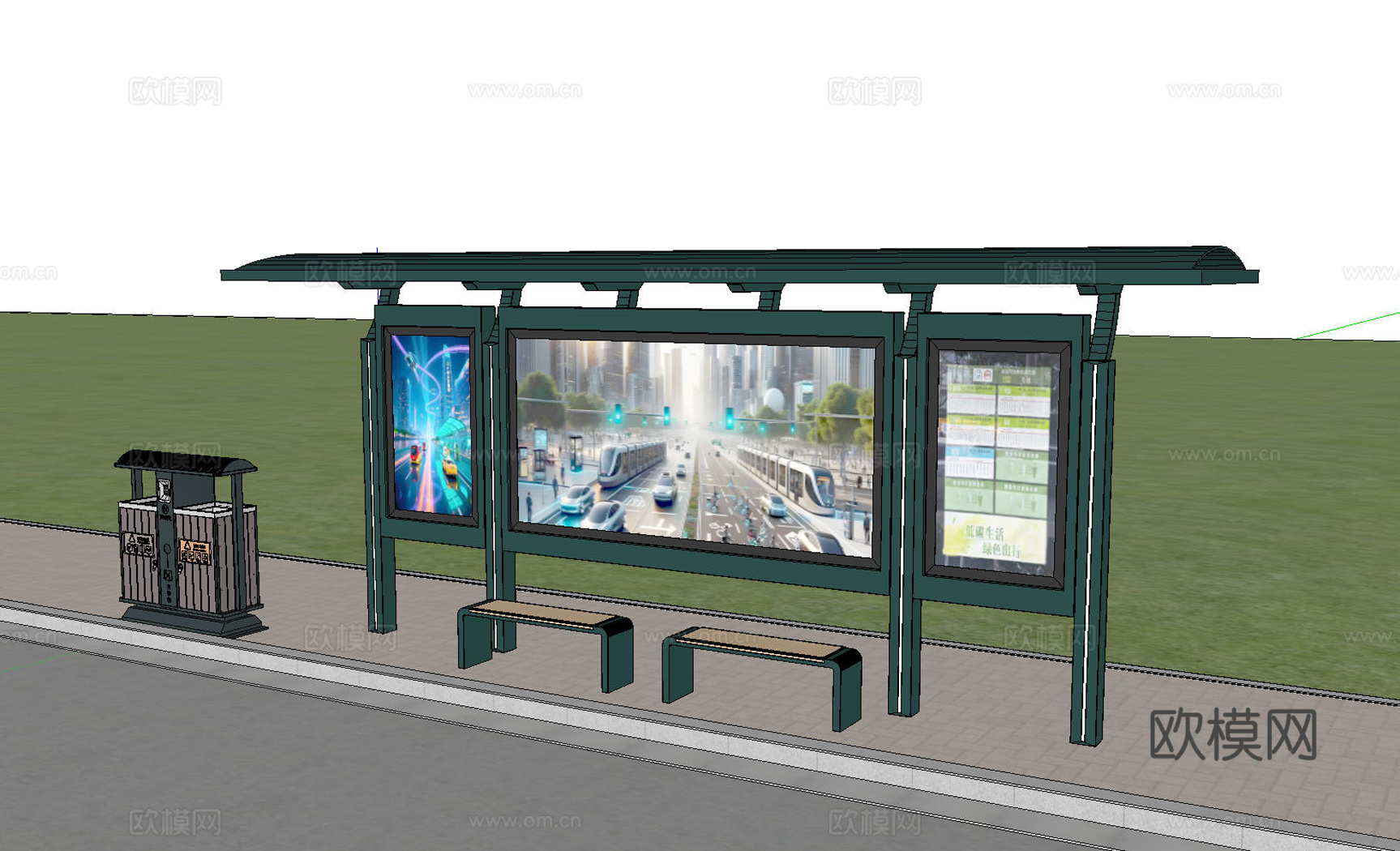 公交站 公交站牌  公交站台  道路设施su模型