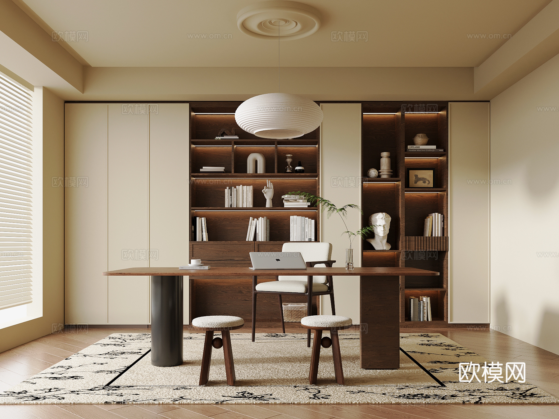 中古书房 书柜 书桌椅su模型