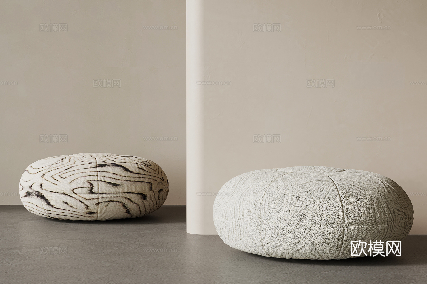 现代中古风沙发凳 布艺垫子su模型