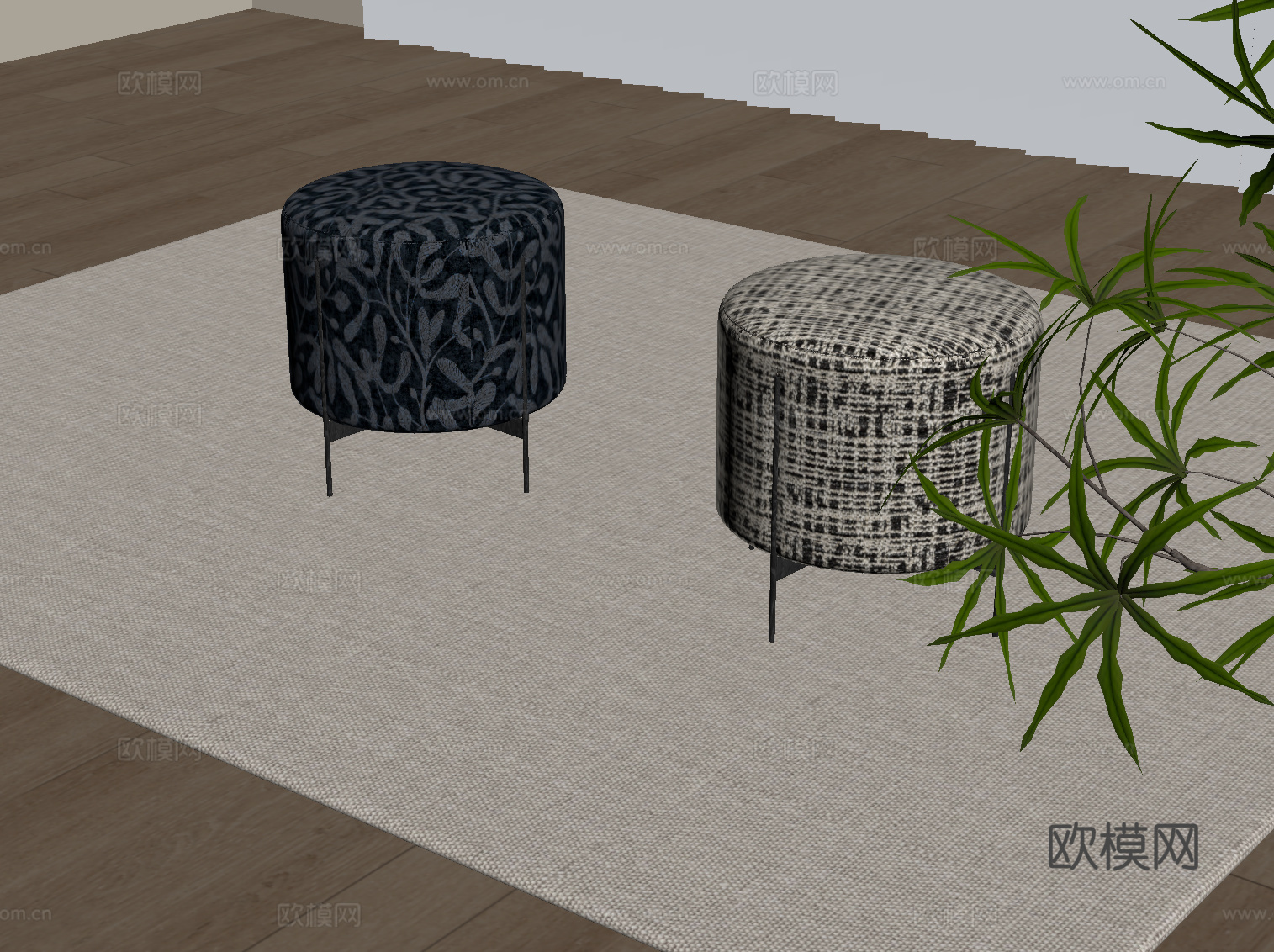 现代中古风沙发凳 布艺换鞋凳su模型