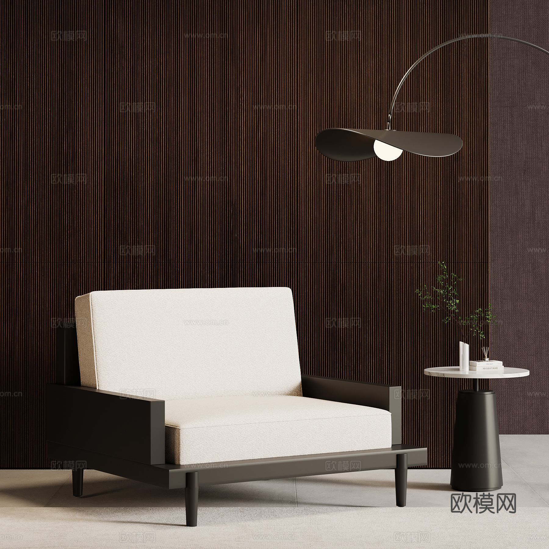 现代意式单人沙发 休闲椅 边几su模型