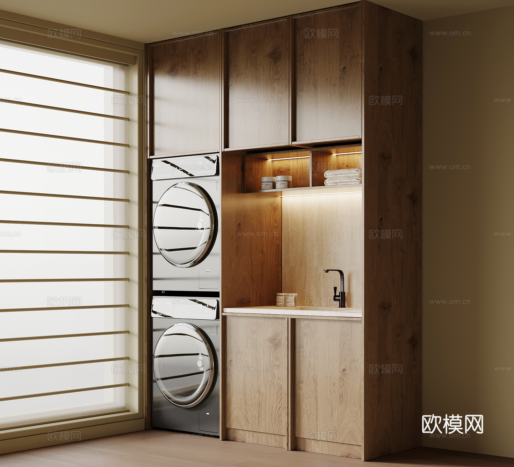 中古风洗衣机柜 阳台柜3d模型下载