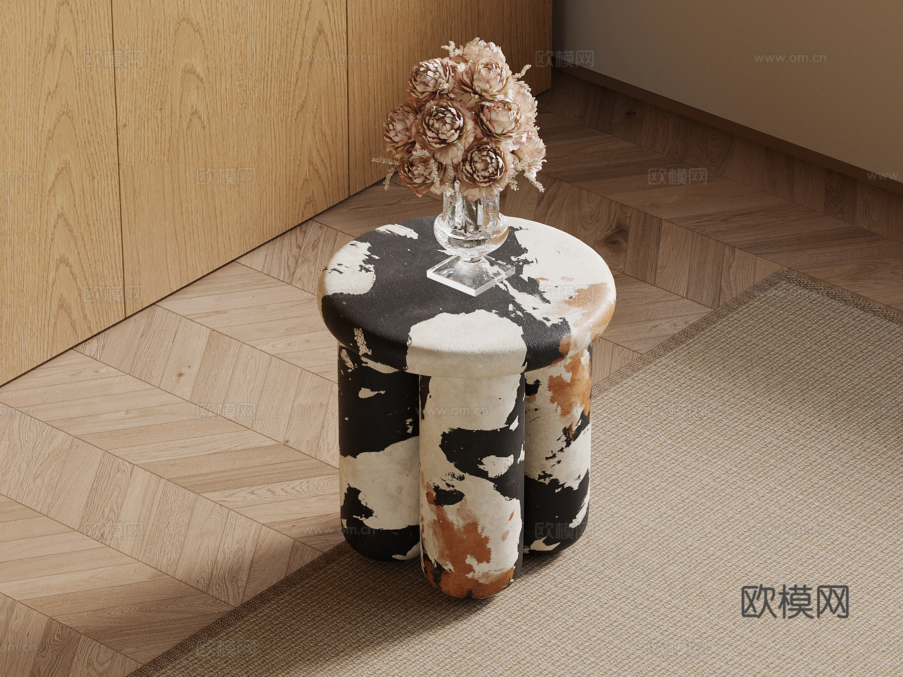 现代中古风边几 圆几su模型