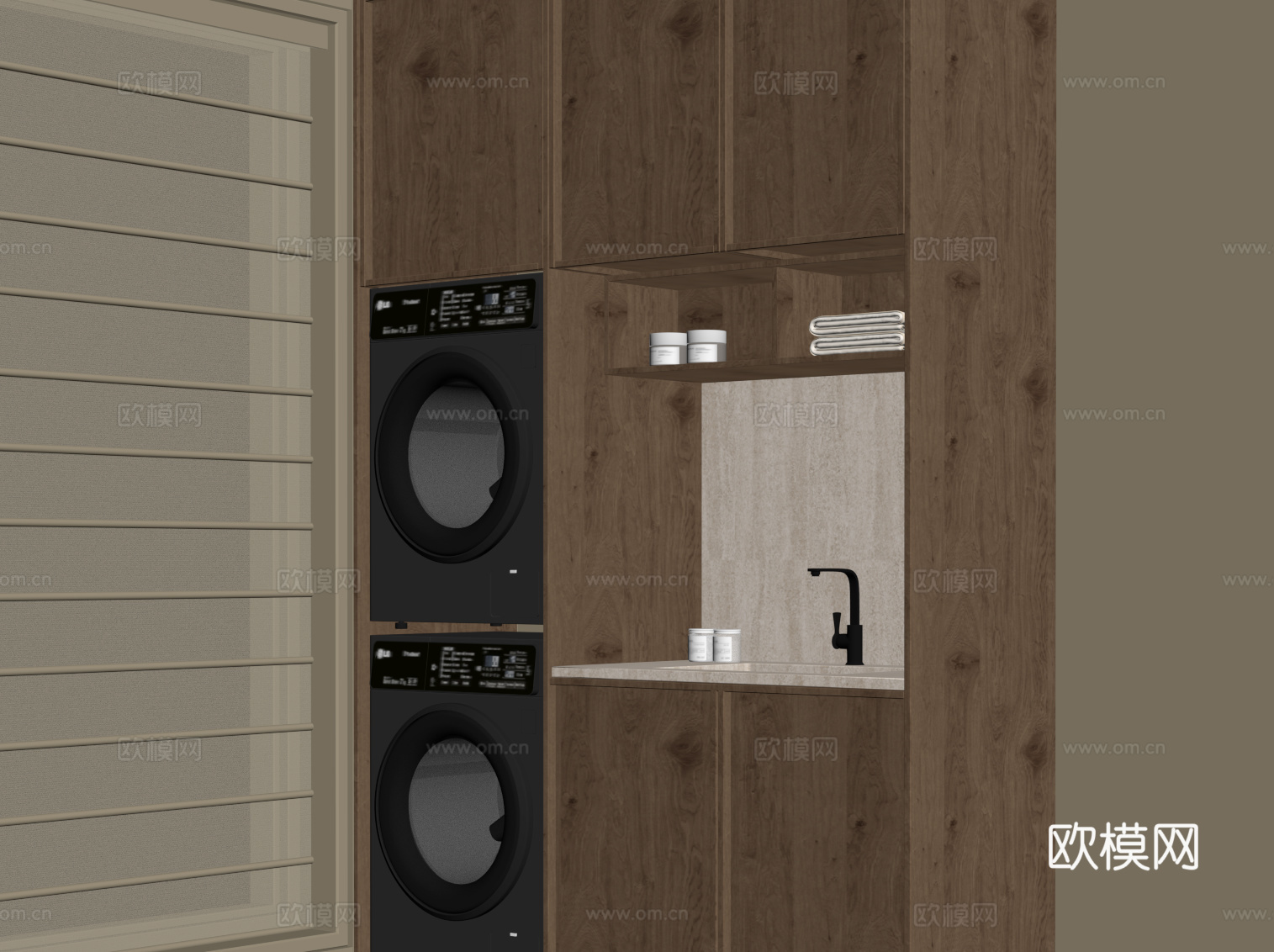 中古风洗衣机柜 阳台柜su模型