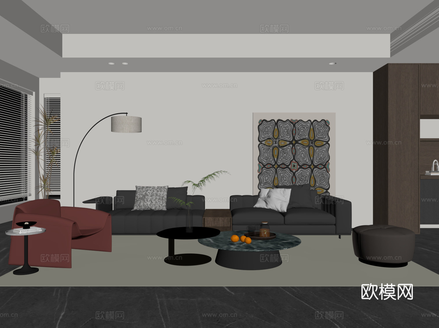 现代客厅 意式客厅su模型