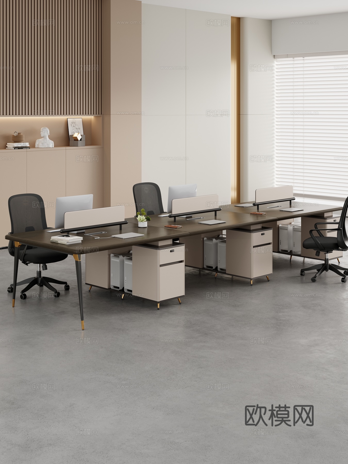 现代办公室 办公桌椅 职员桌 员工桌 公共办公区3d模型下载