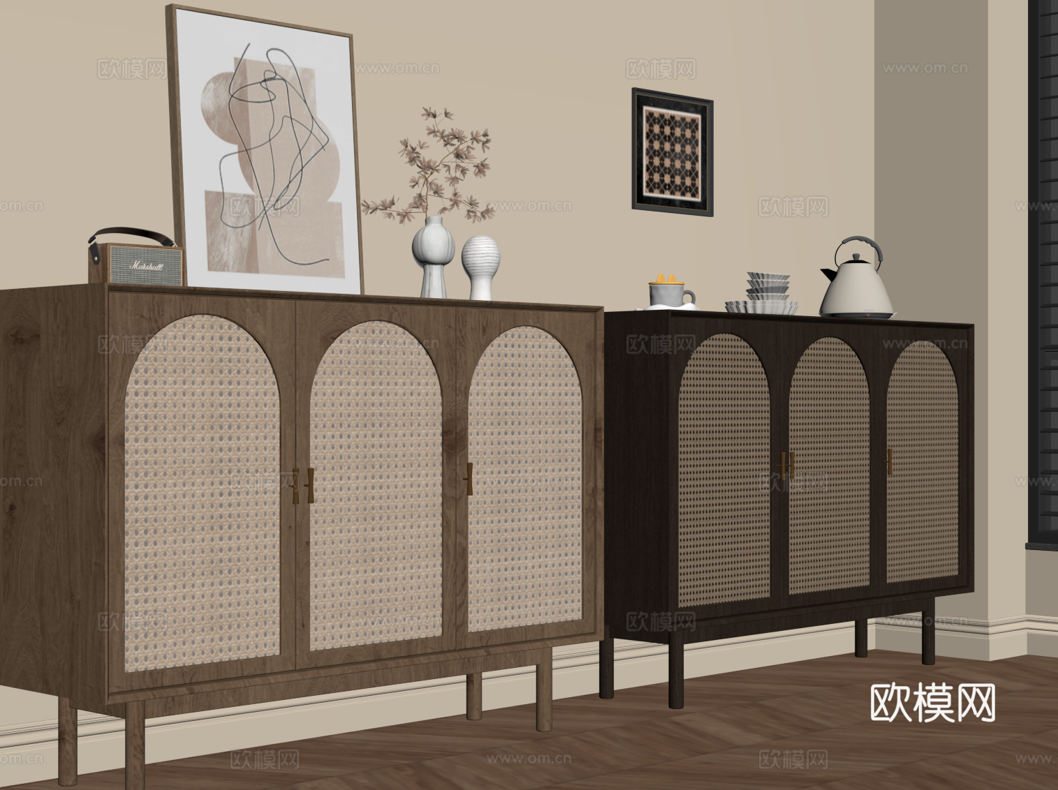 中古风餐边柜 备餐柜su模型