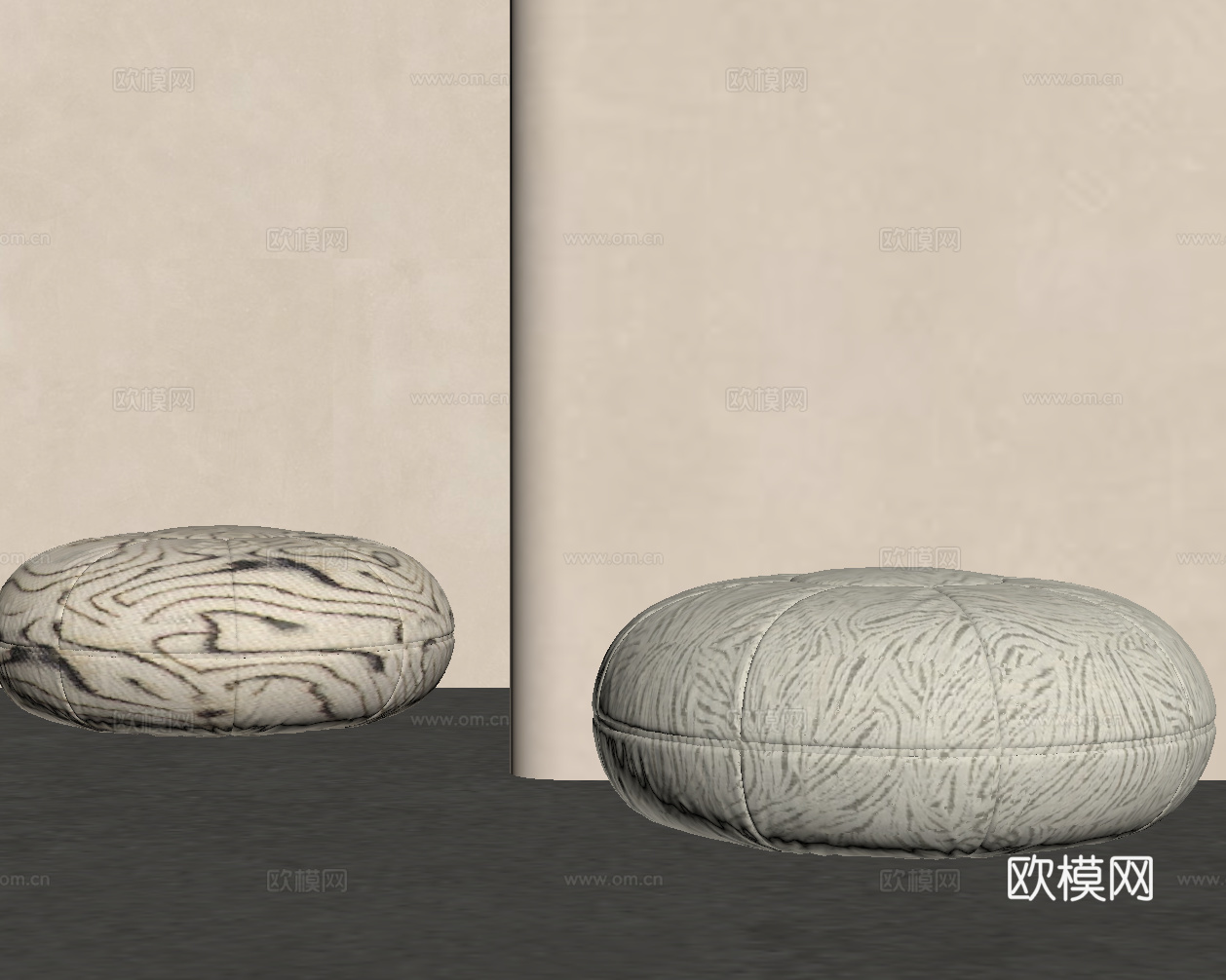 现代中古风沙发凳 布艺垫子su模型