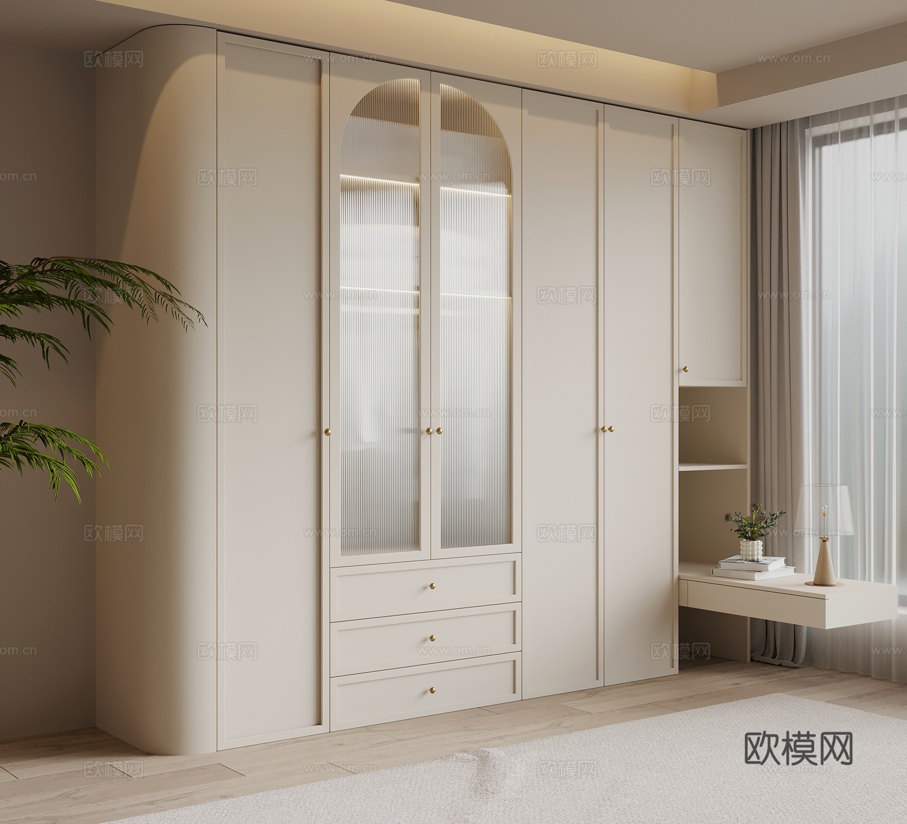 法式奶油风衣柜3d模型下载