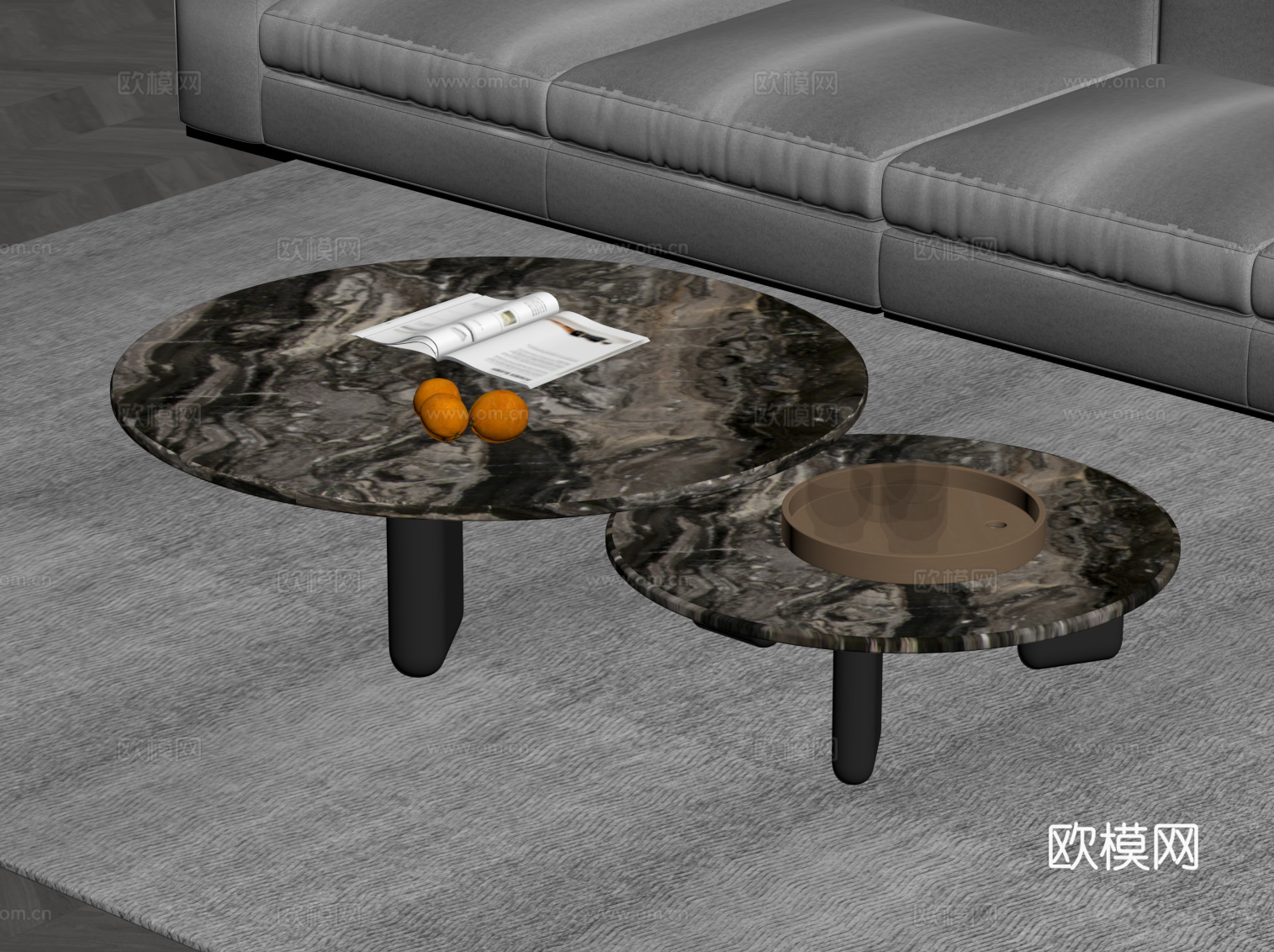 现代大理石茶几 圆形茶几su模型