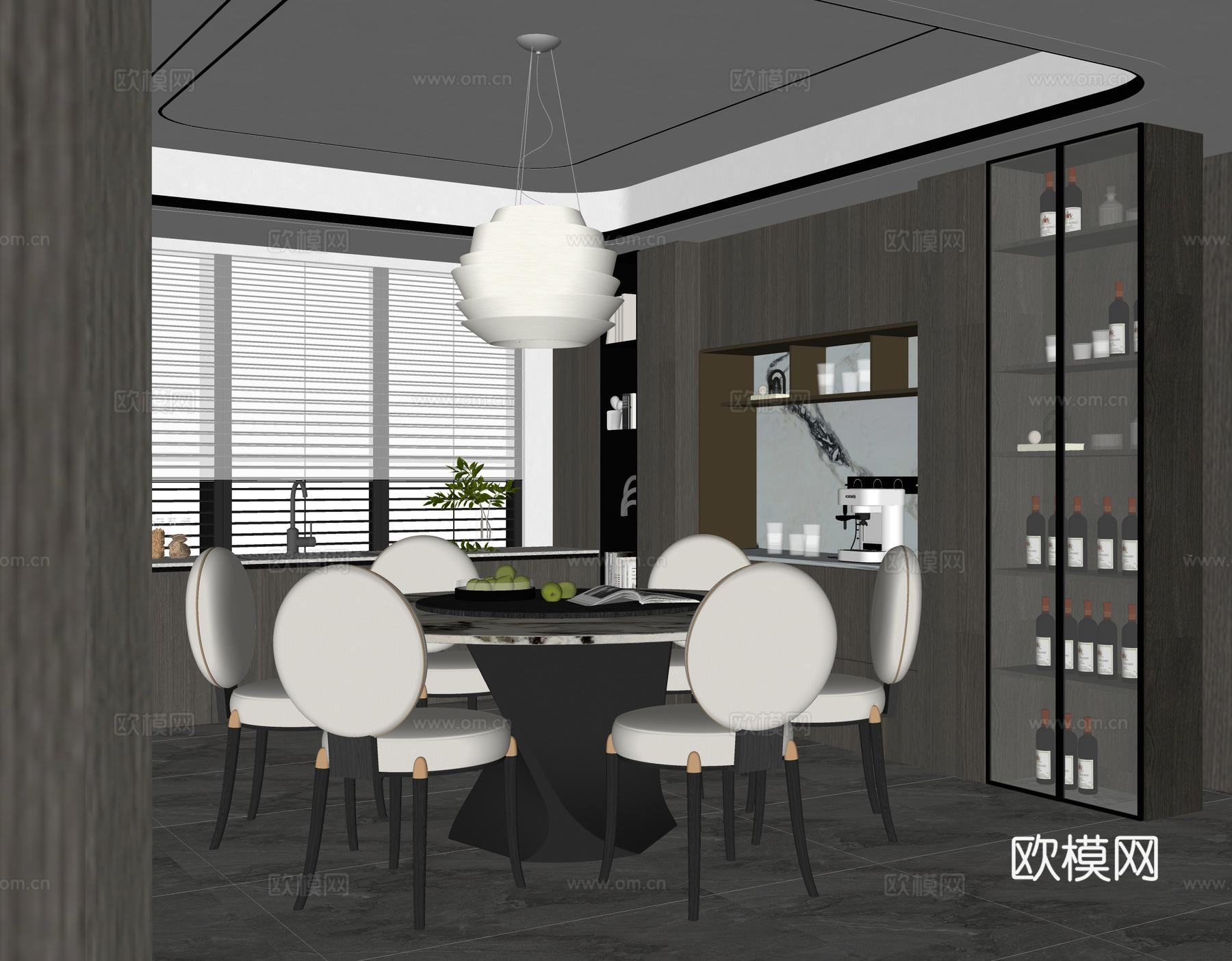 现代餐厅 餐桌椅 餐边柜su模型