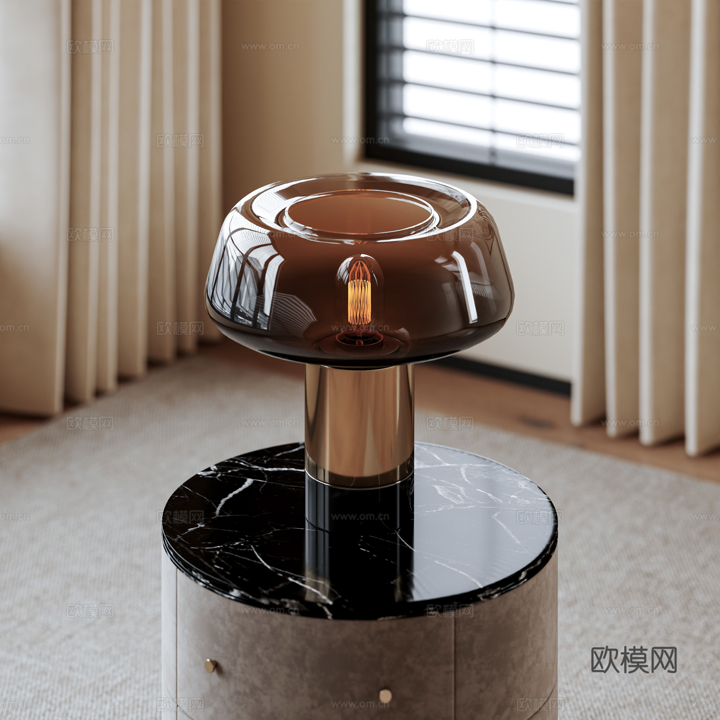 现代轻奢台灯 金属台灯 玻璃台灯 床头柜3d模型下载