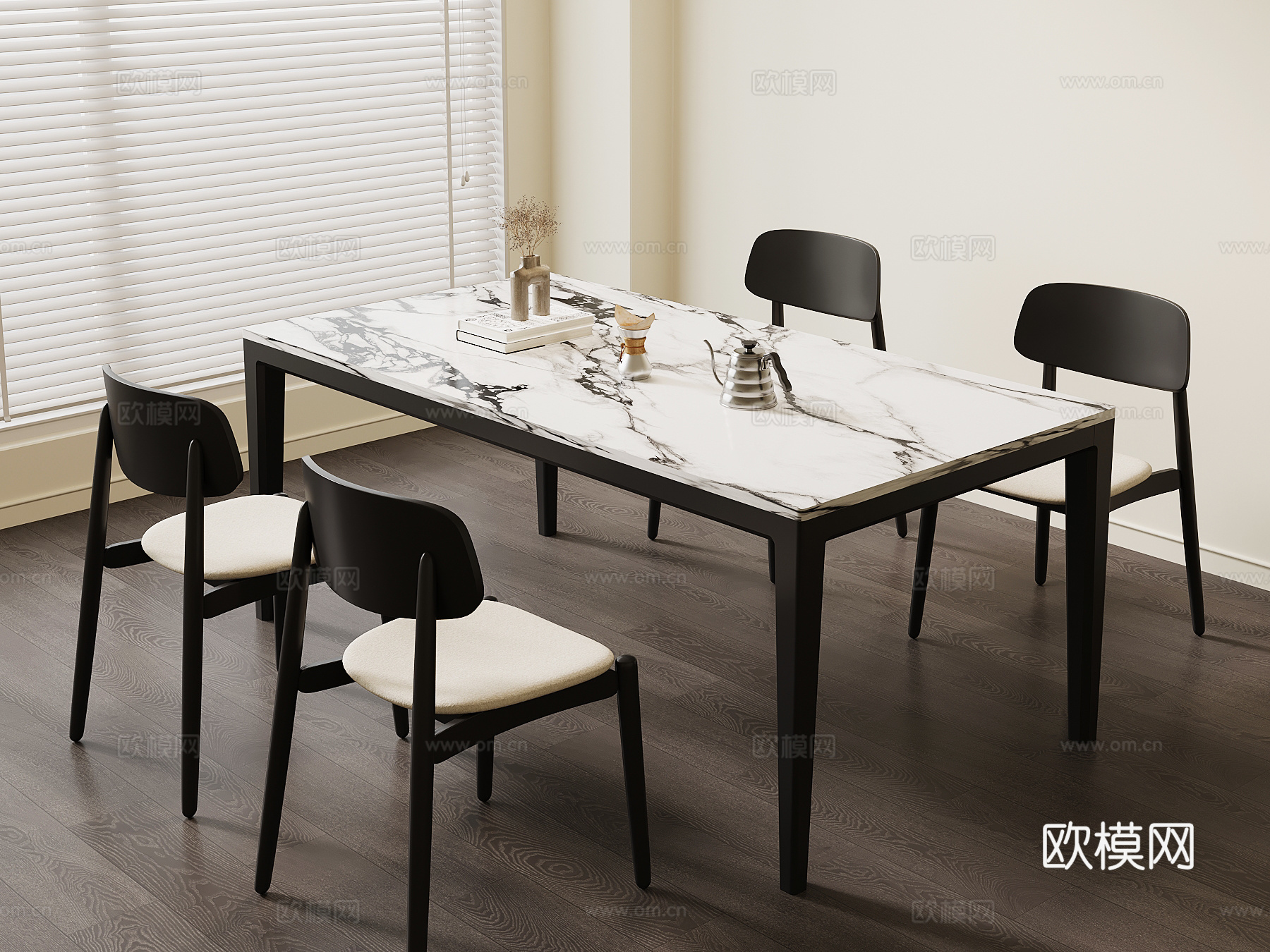 现代意式餐桌椅su模型