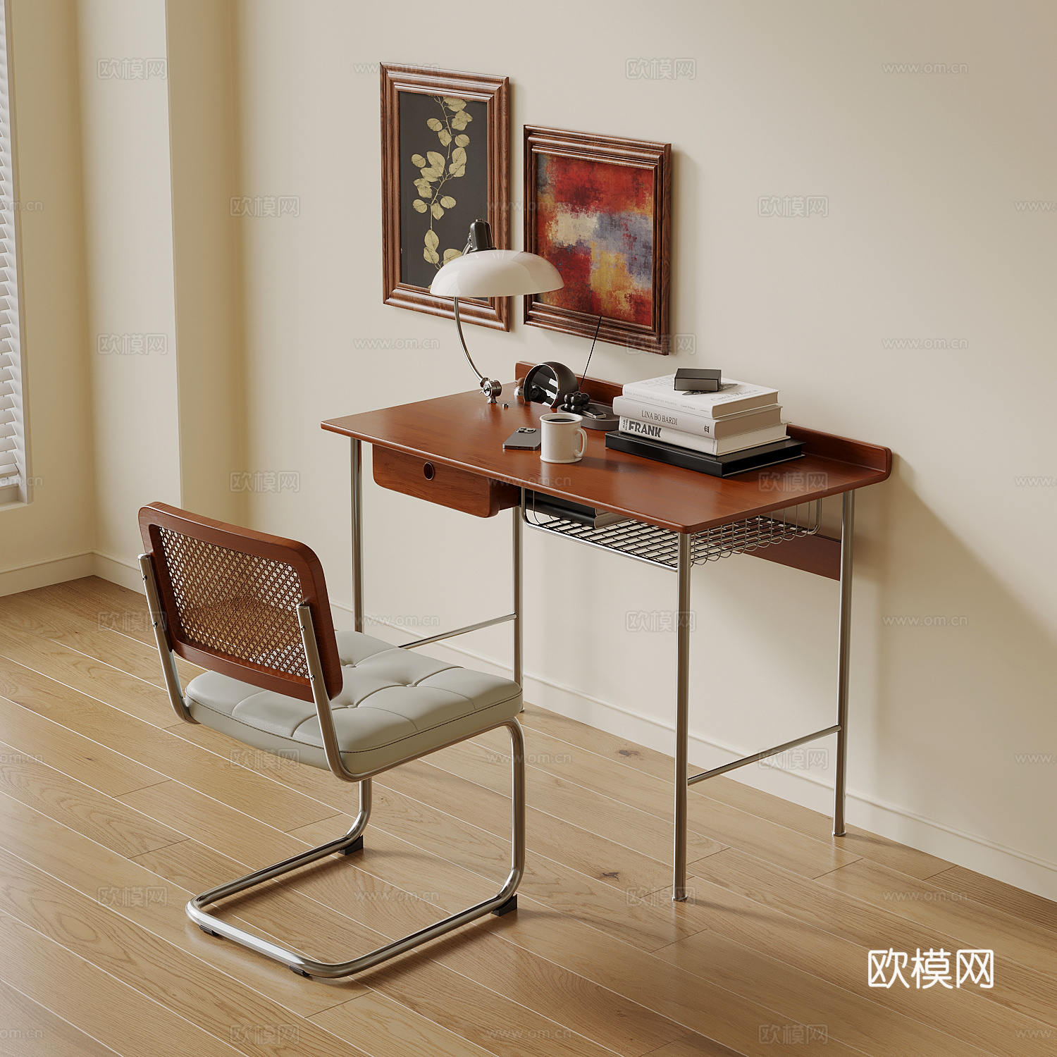 中古风书桌 画3d模型