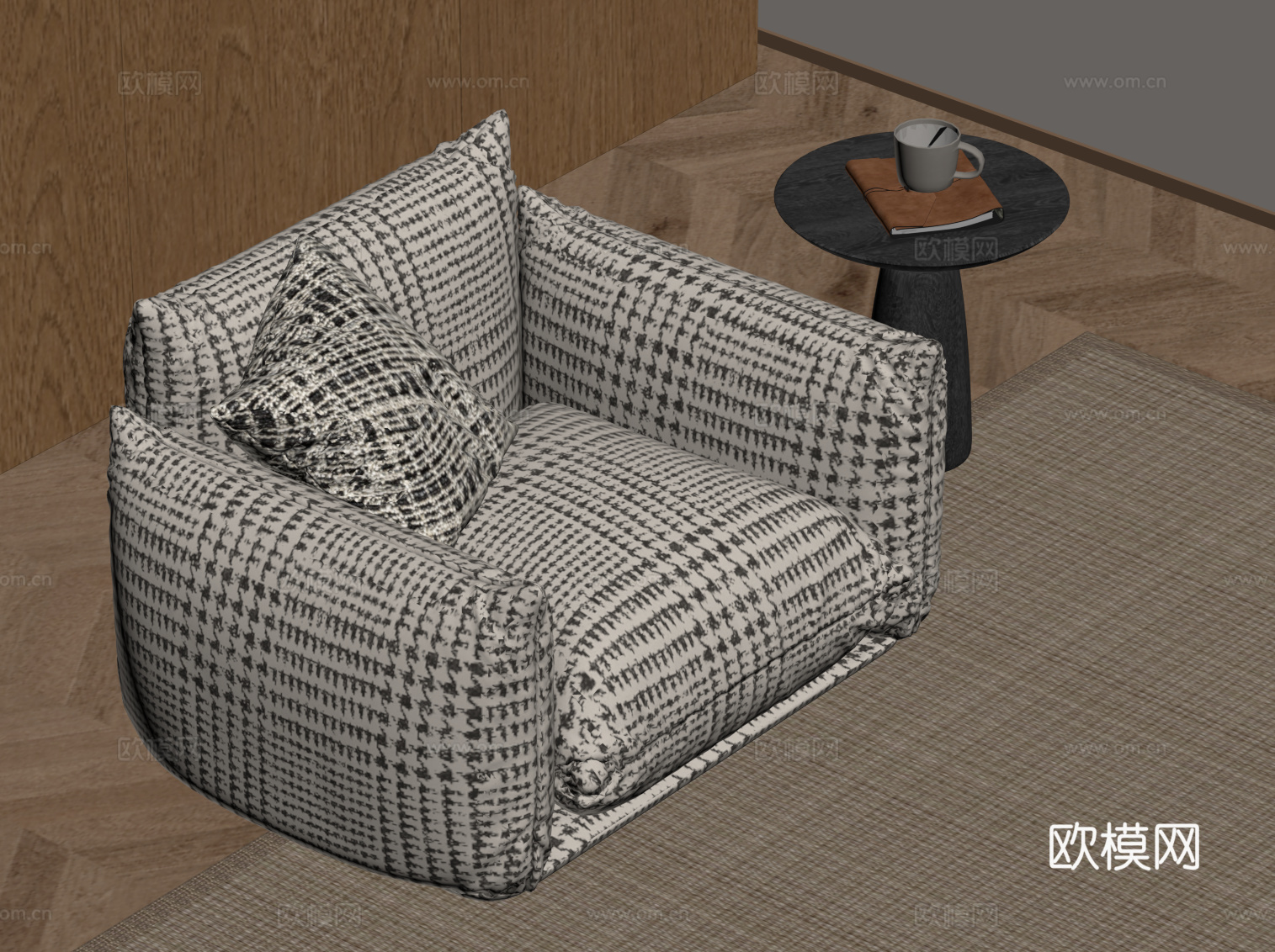 现代布艺沙发 单人休闲沙发su模型