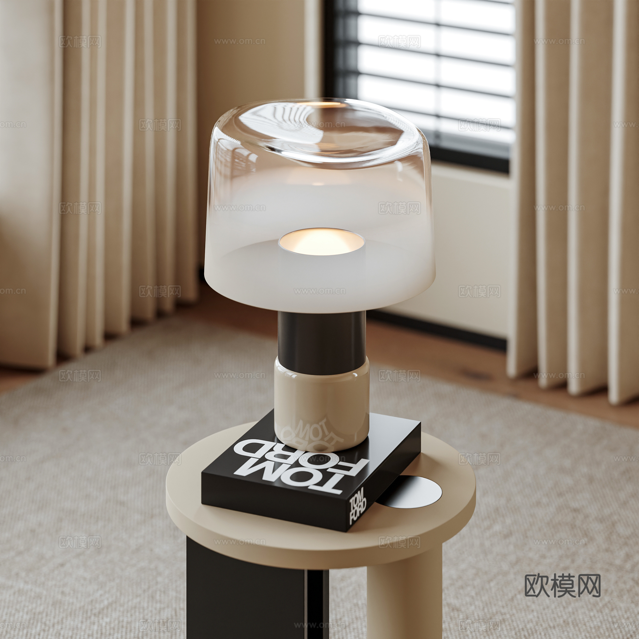 中古台灯 玻璃台灯 边几 角几su模型