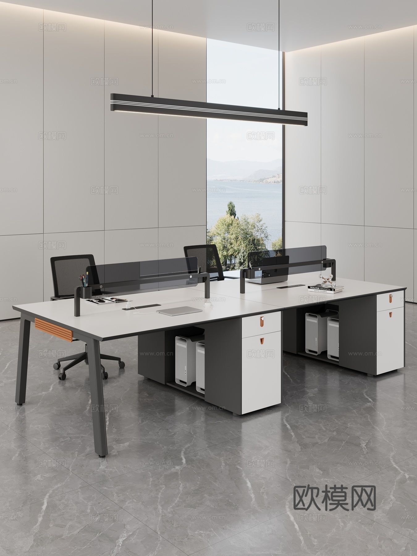 现代办公室 办公桌椅 职员桌 员工桌 公共办公区 简约办公桌3d模型