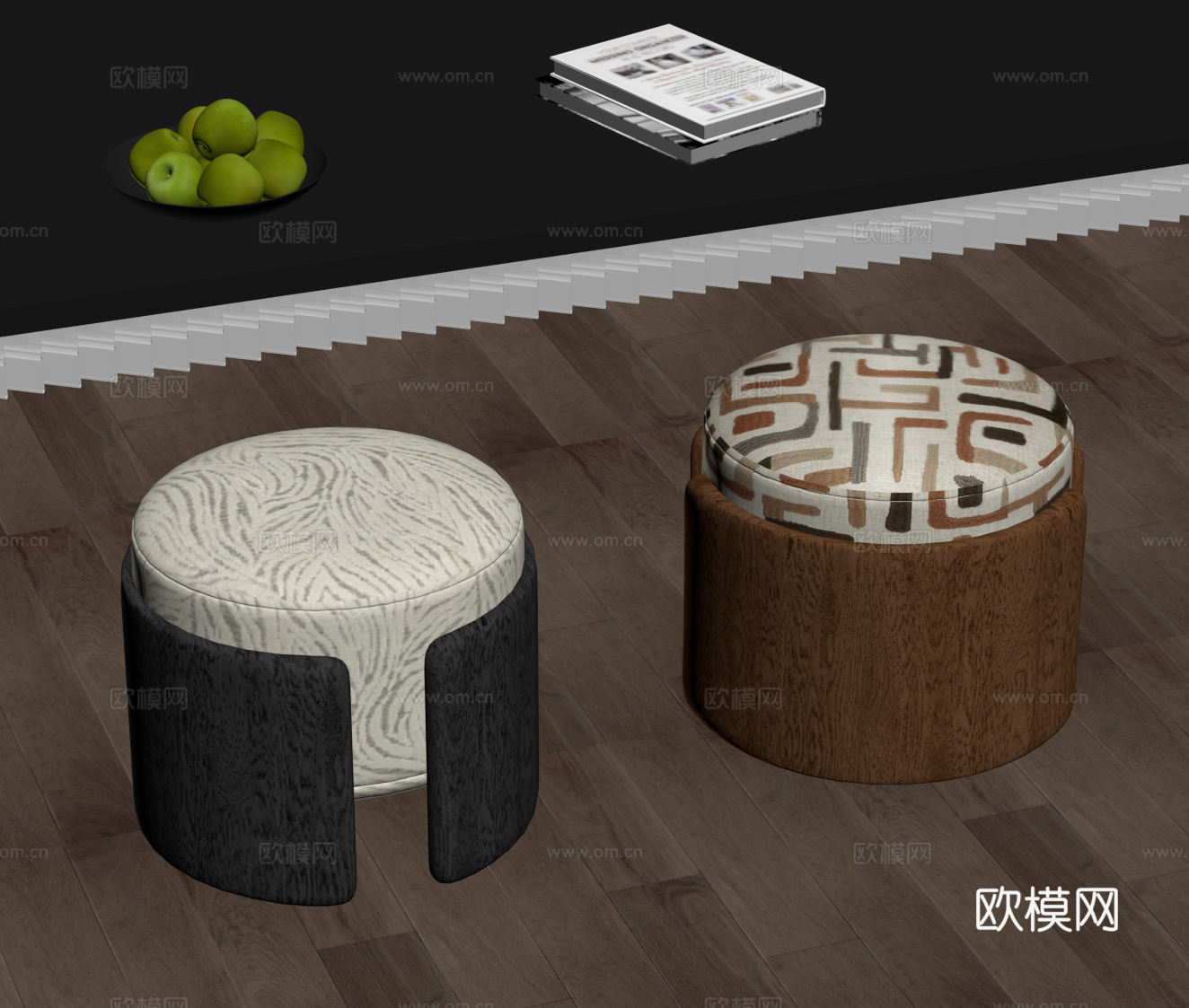 法式中古凳子 现代意式凳子 换鞋凳 梳妆凳su模型