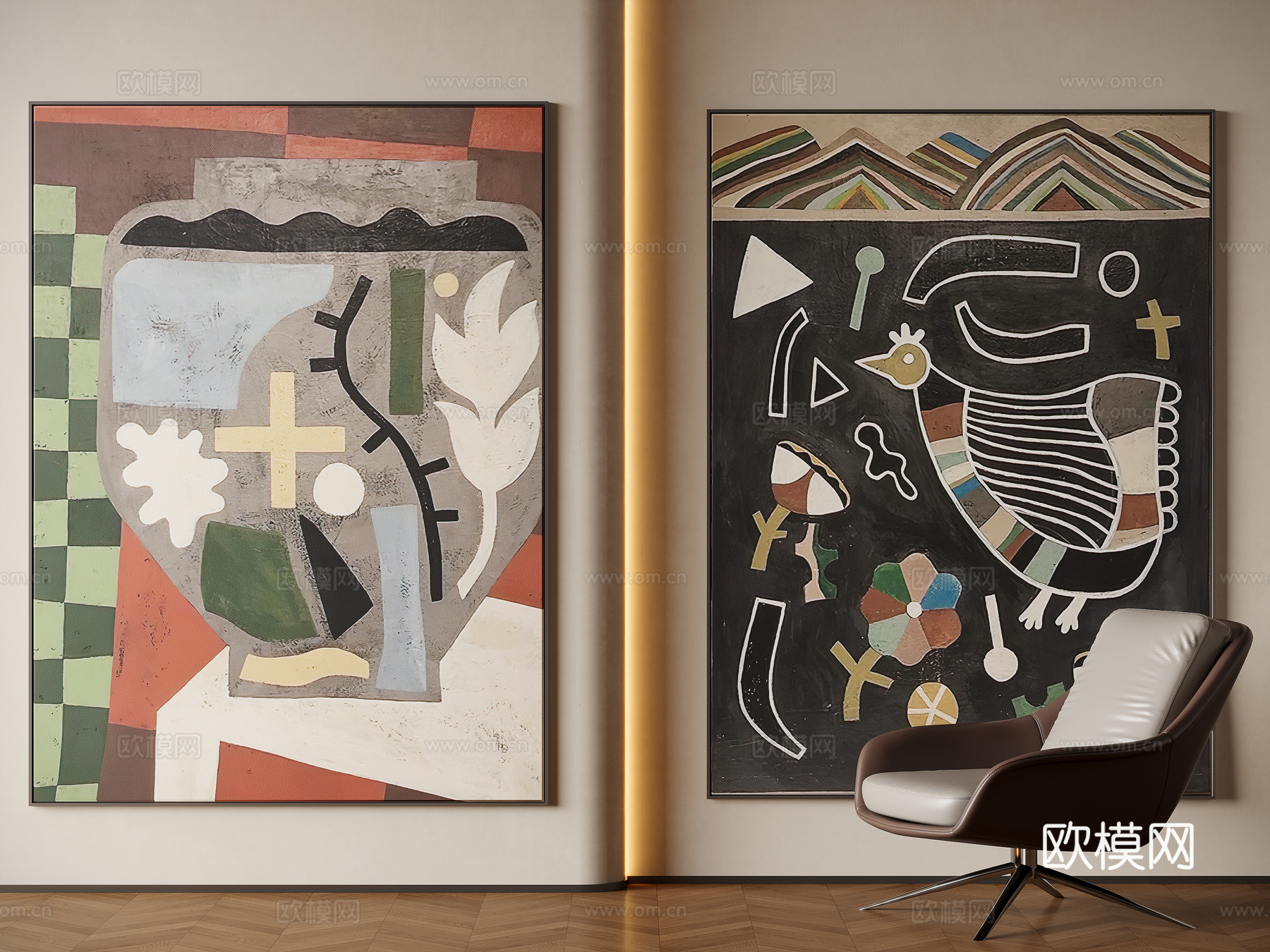 现代中古风装饰画su模型