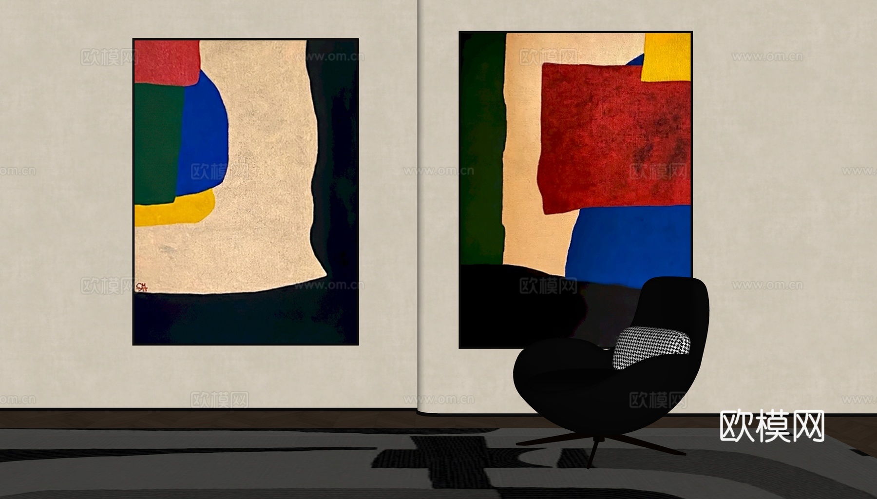 现代中古风装饰画su模型