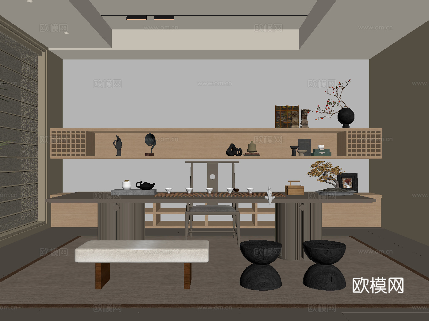 新中式茶室su模型